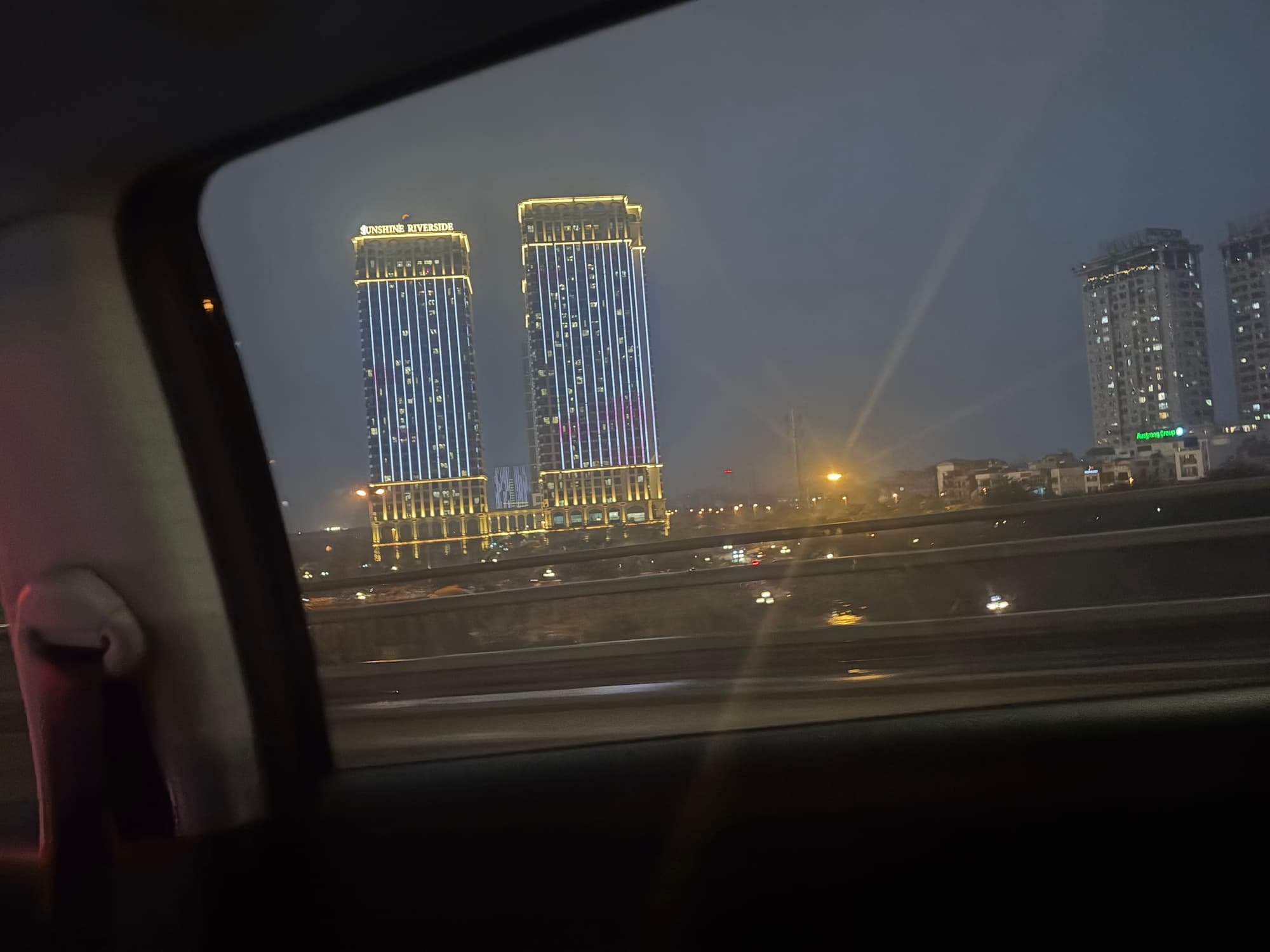 Hanoi Skyscrapers lit up a  night in Vietnam