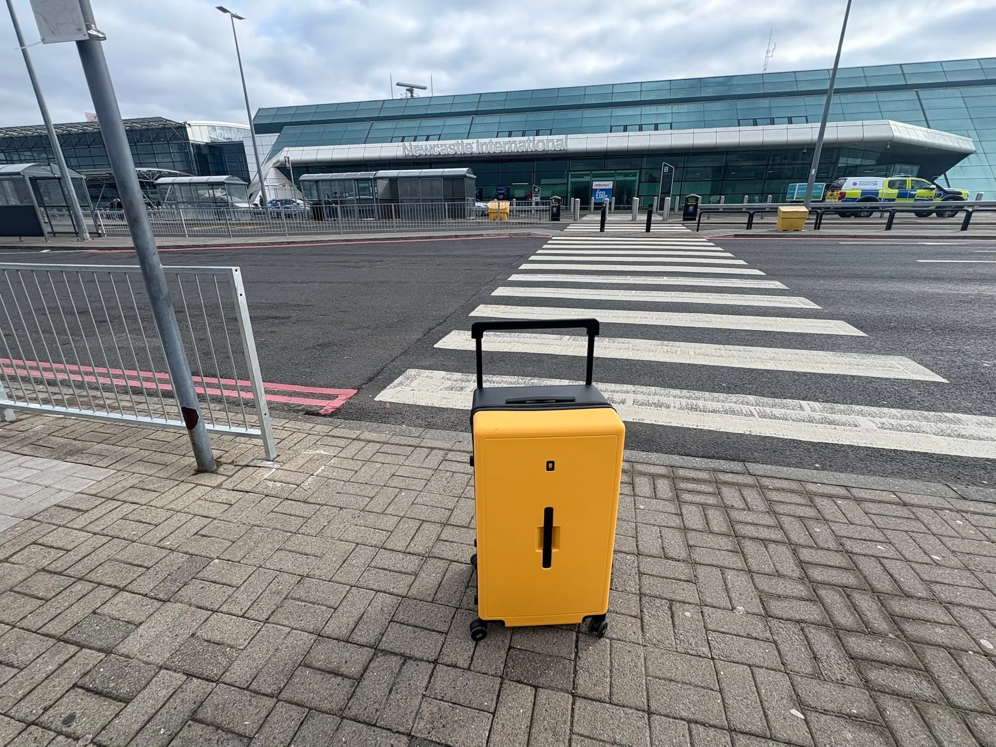 Level8 Voyaguer suitcase outside Newcastle Airport