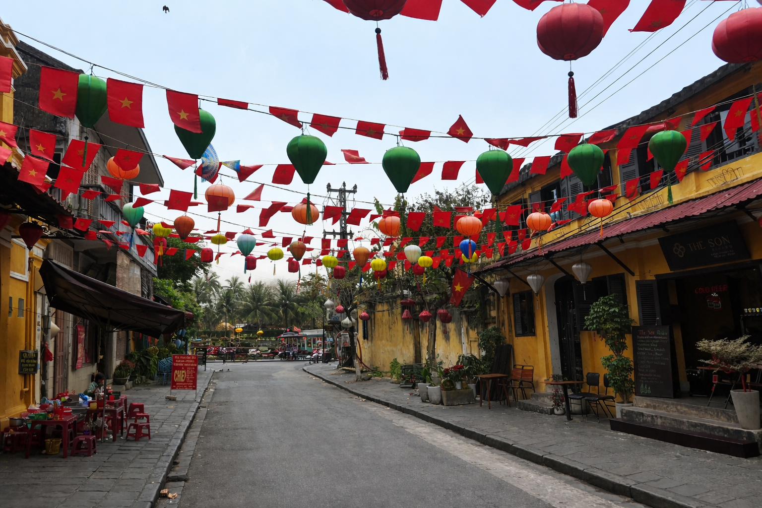 Empty streets in the morning in Hoi An in VIetnam