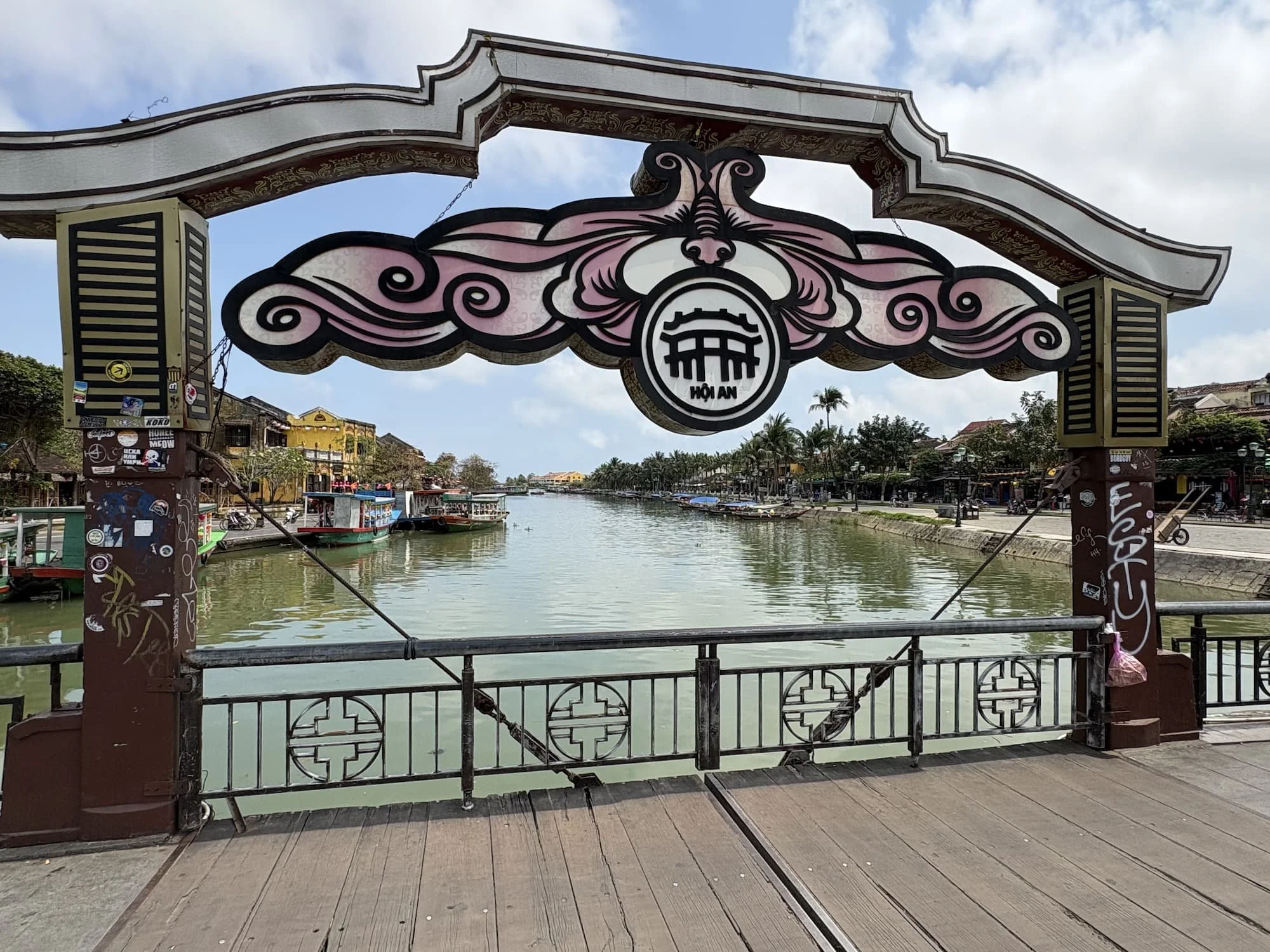 Oriental bridge over river in Hoi An in Vietnam