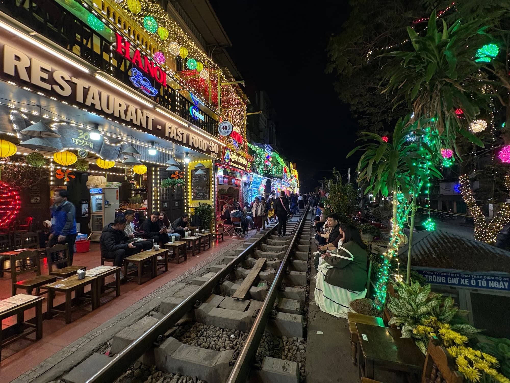 Train Street Hanoi at night