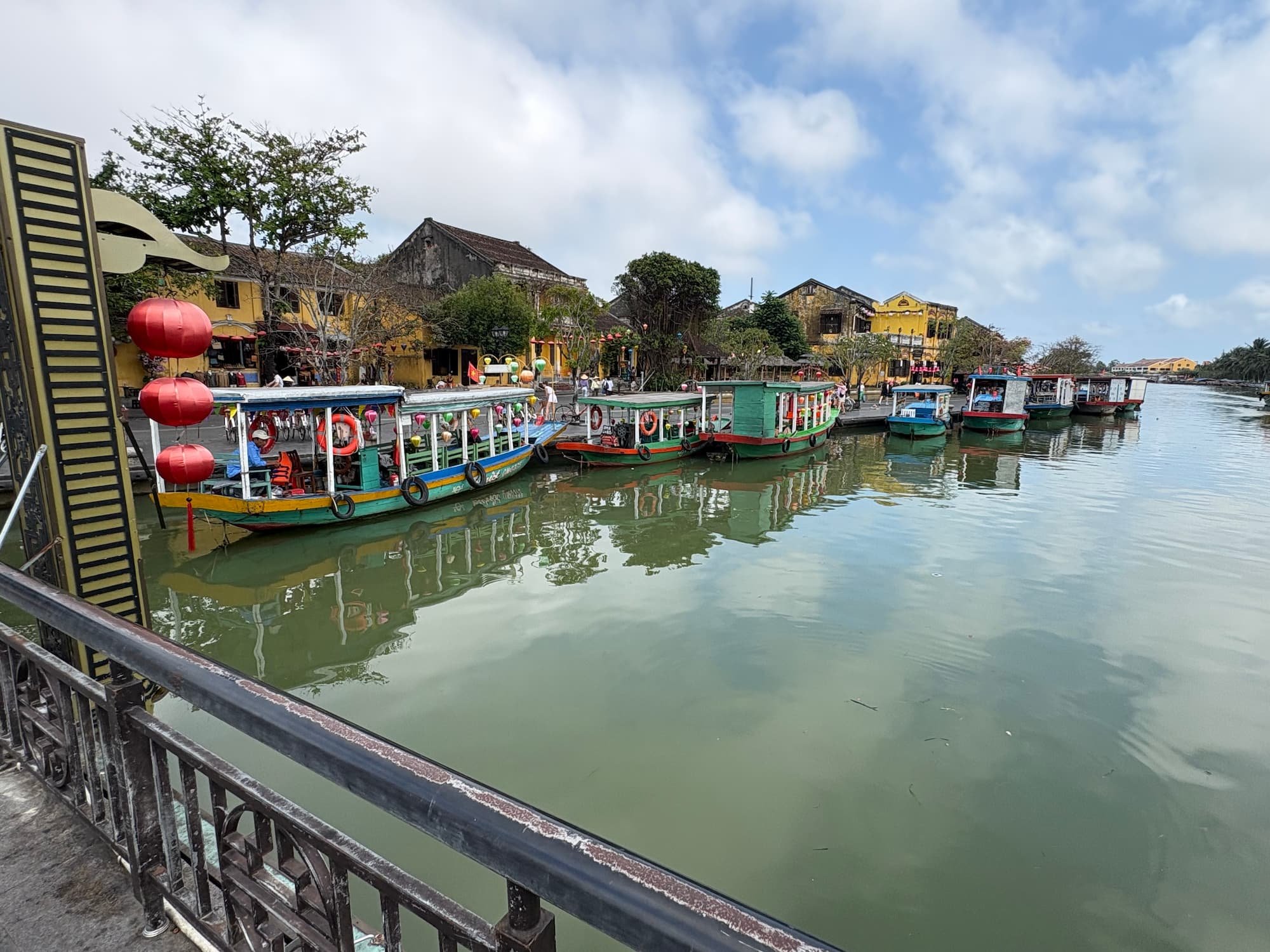 Boats parked up on river in Hoi An in VIetnam