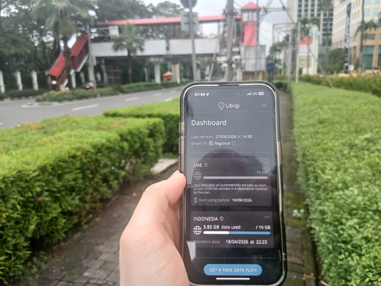 Using Ubigi eSIM app in Jakarta Indonesia to track data while navigating the city