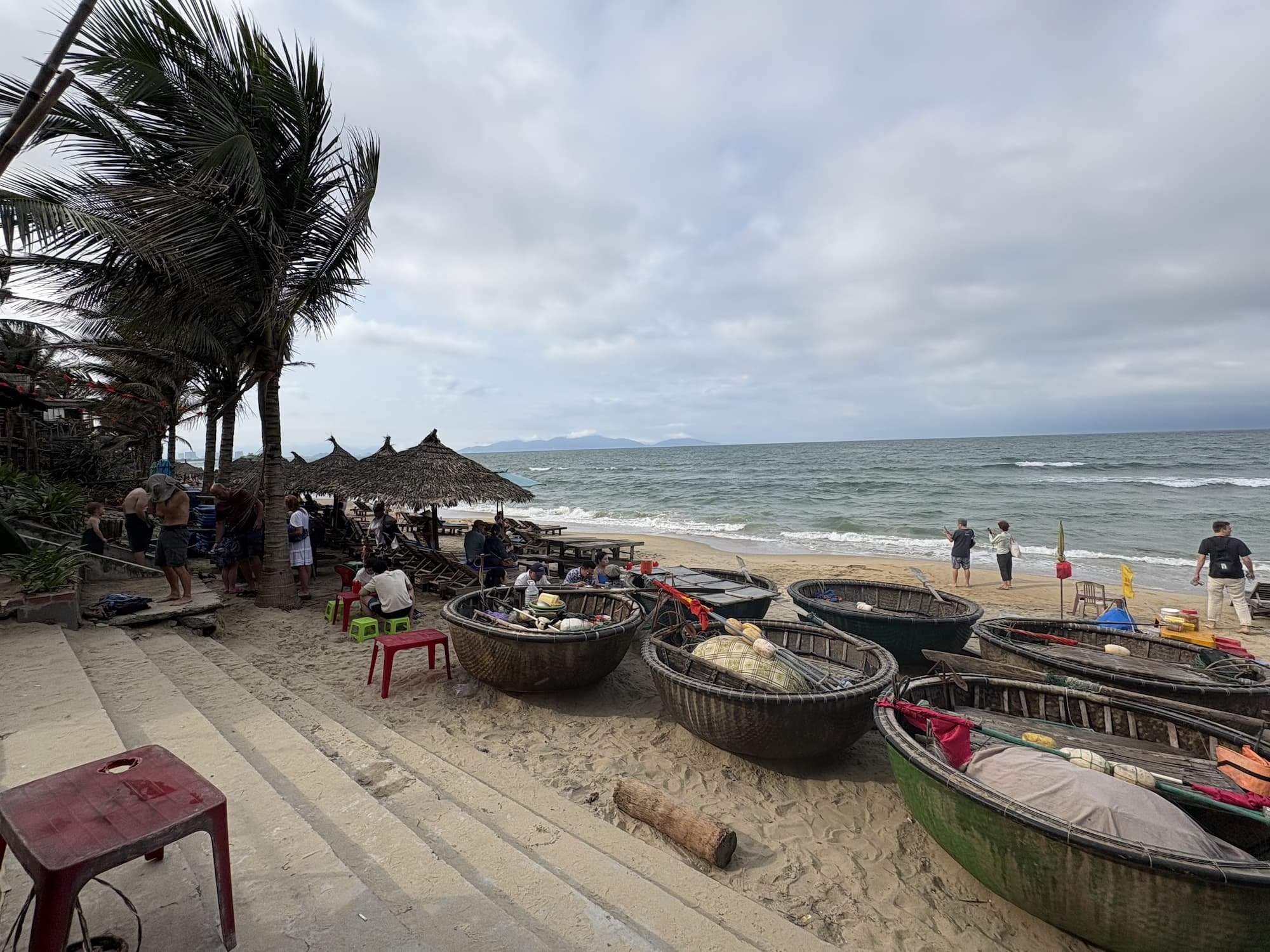 Basket boats on An Bang Beach in Vietnam.