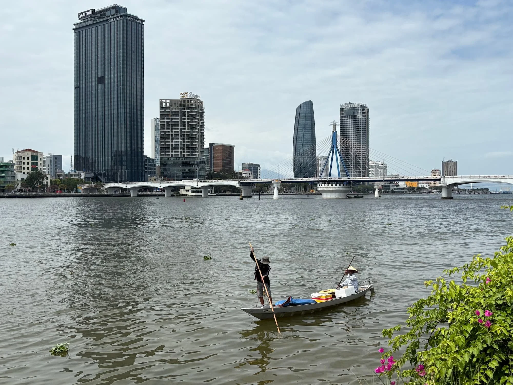 Local fishermen on Han River in Da Nang in Vietnam