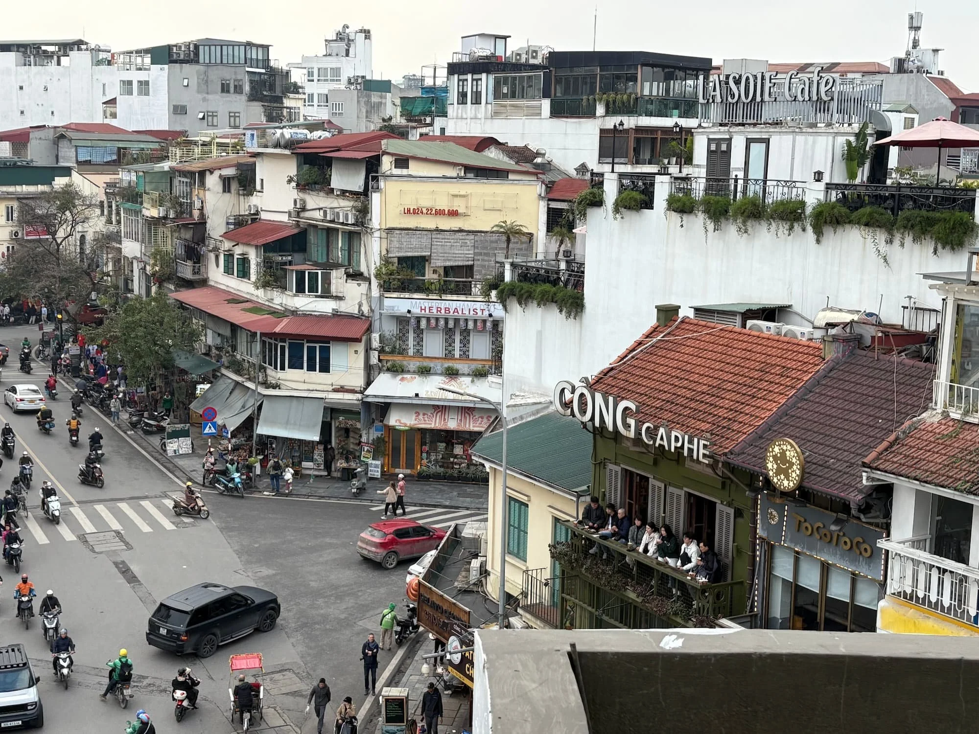 Birdseye view of the streets of Old Quarter in Hanoi in Vietnam