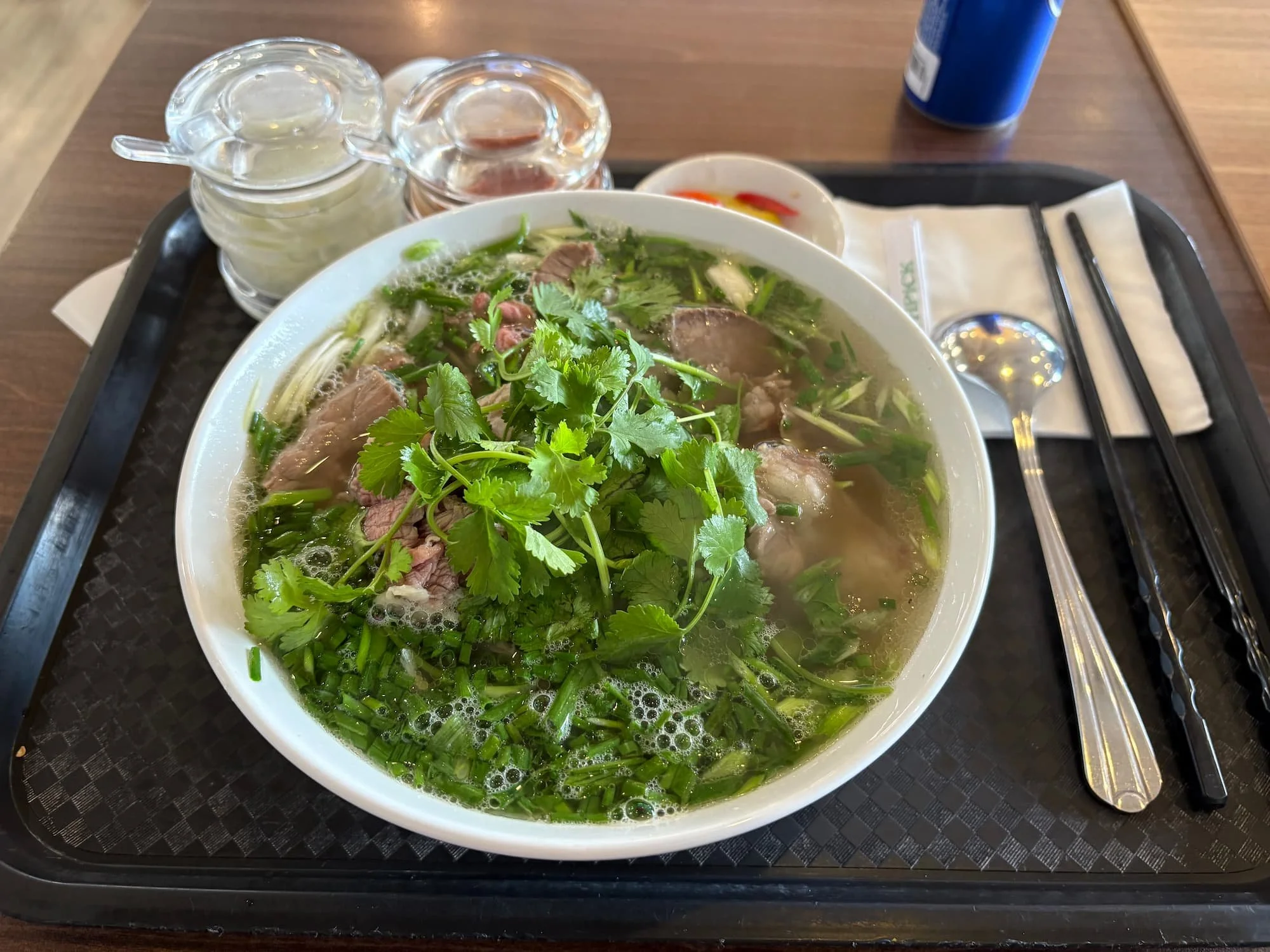 A bowl of Pho in a restaurant in Hanoi in VIetnam
