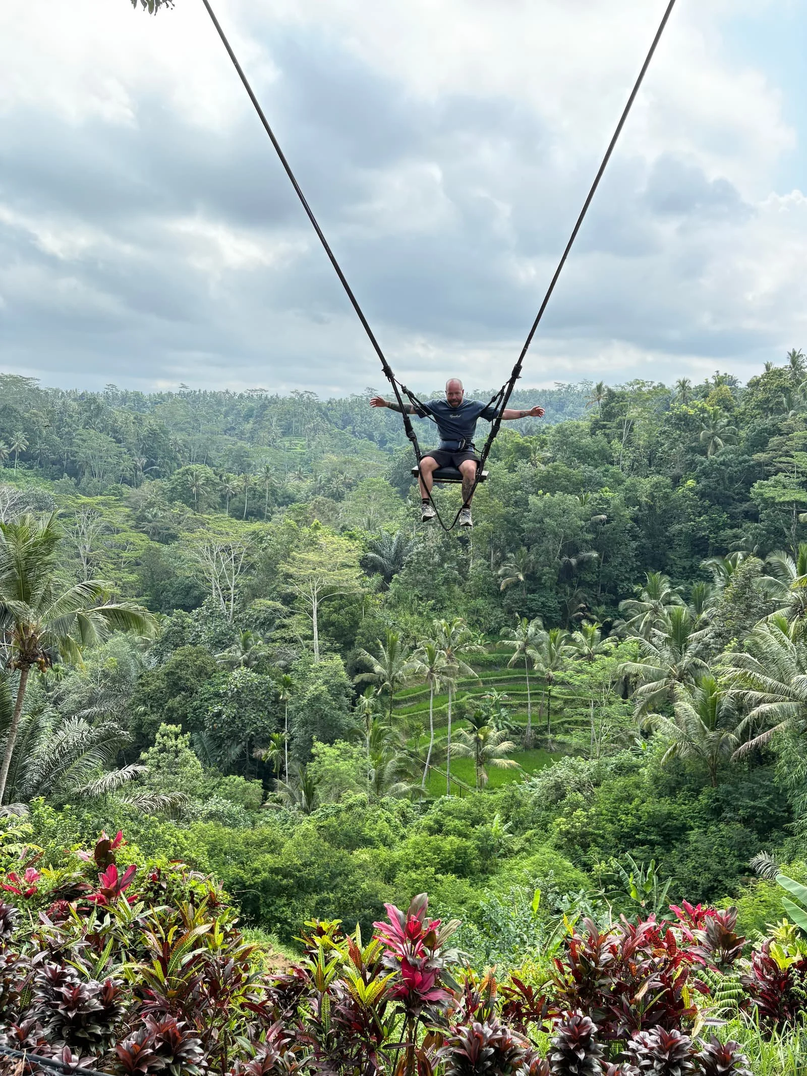 Tom Henty enjoying the Bali swing at Tegalang Rice Terrace in Ubud