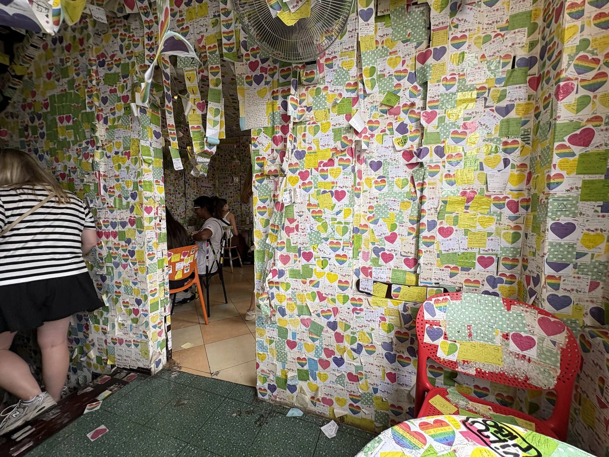 Sitting inside Note Coffee in Hanoi in Vietnam