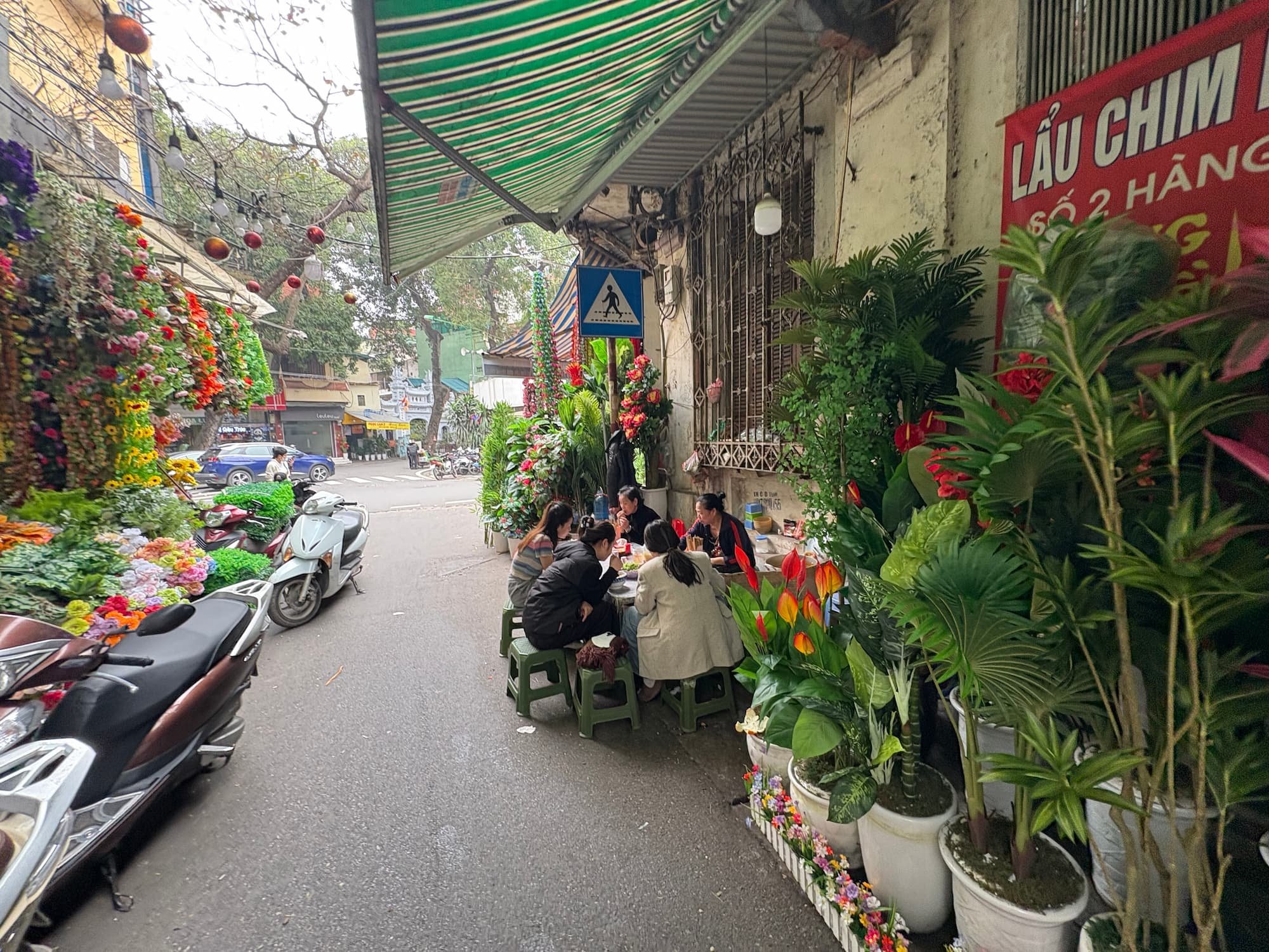 A flowery alley in the Old Quarter in Hanoi in VIetnam