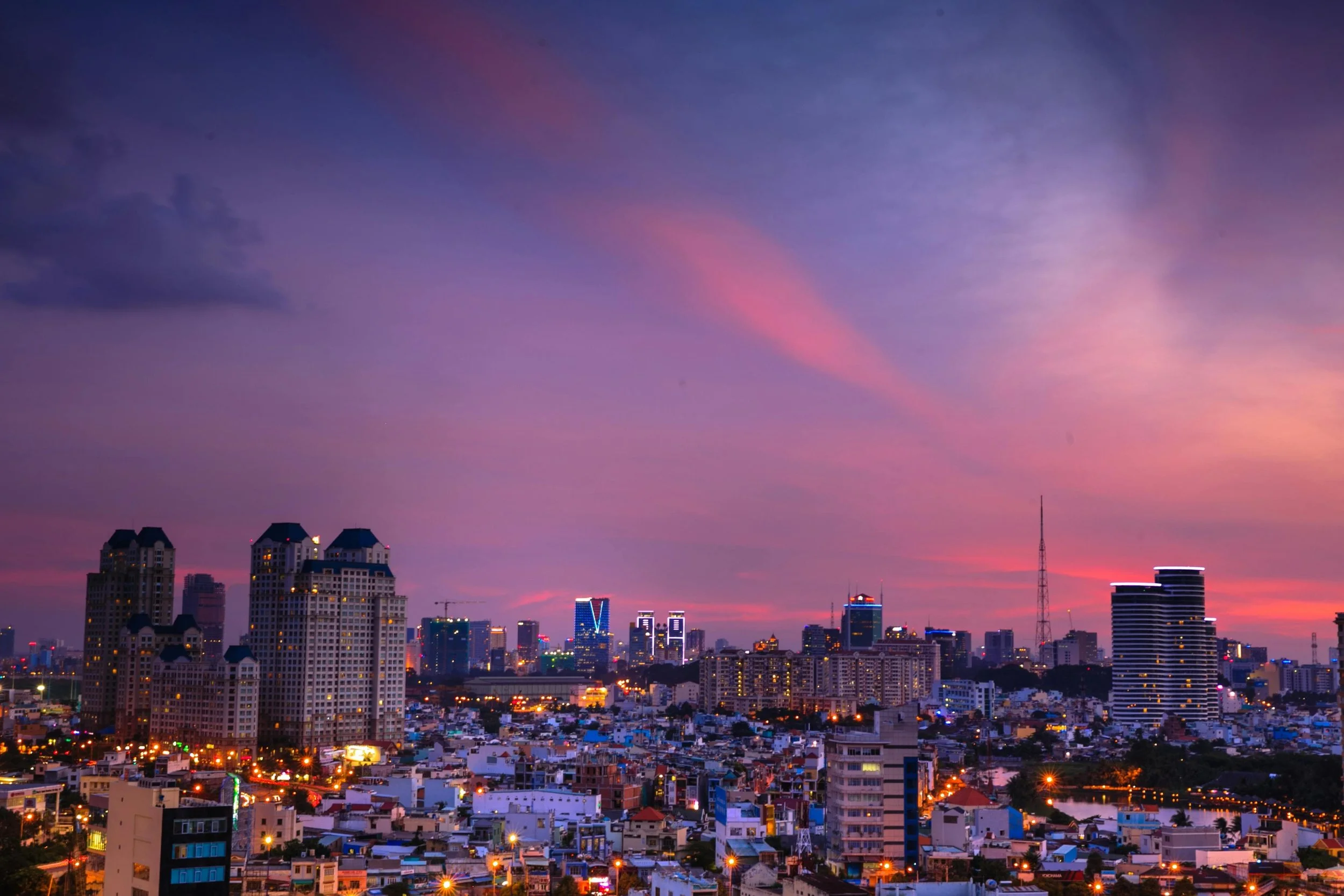 Sunset over Saigon in Vietnam