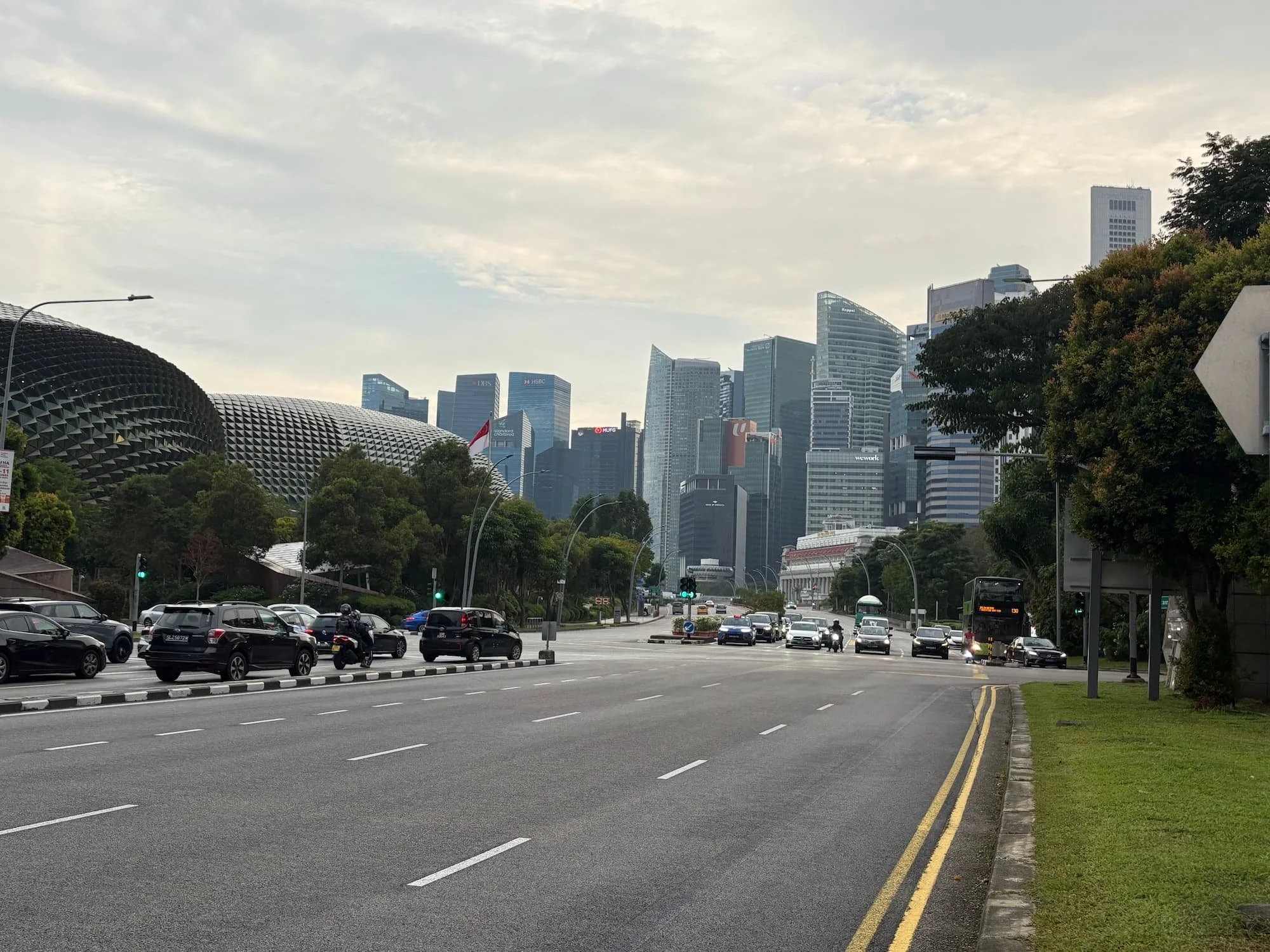 Views of Singapore skyline from the main road