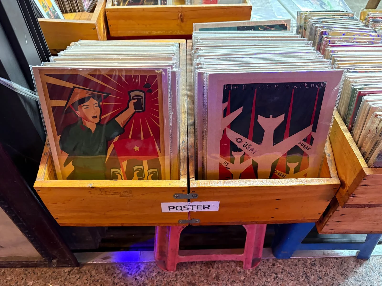 Propaganda posters for sale in teh Old Quarter of Hanoi in Vietnam