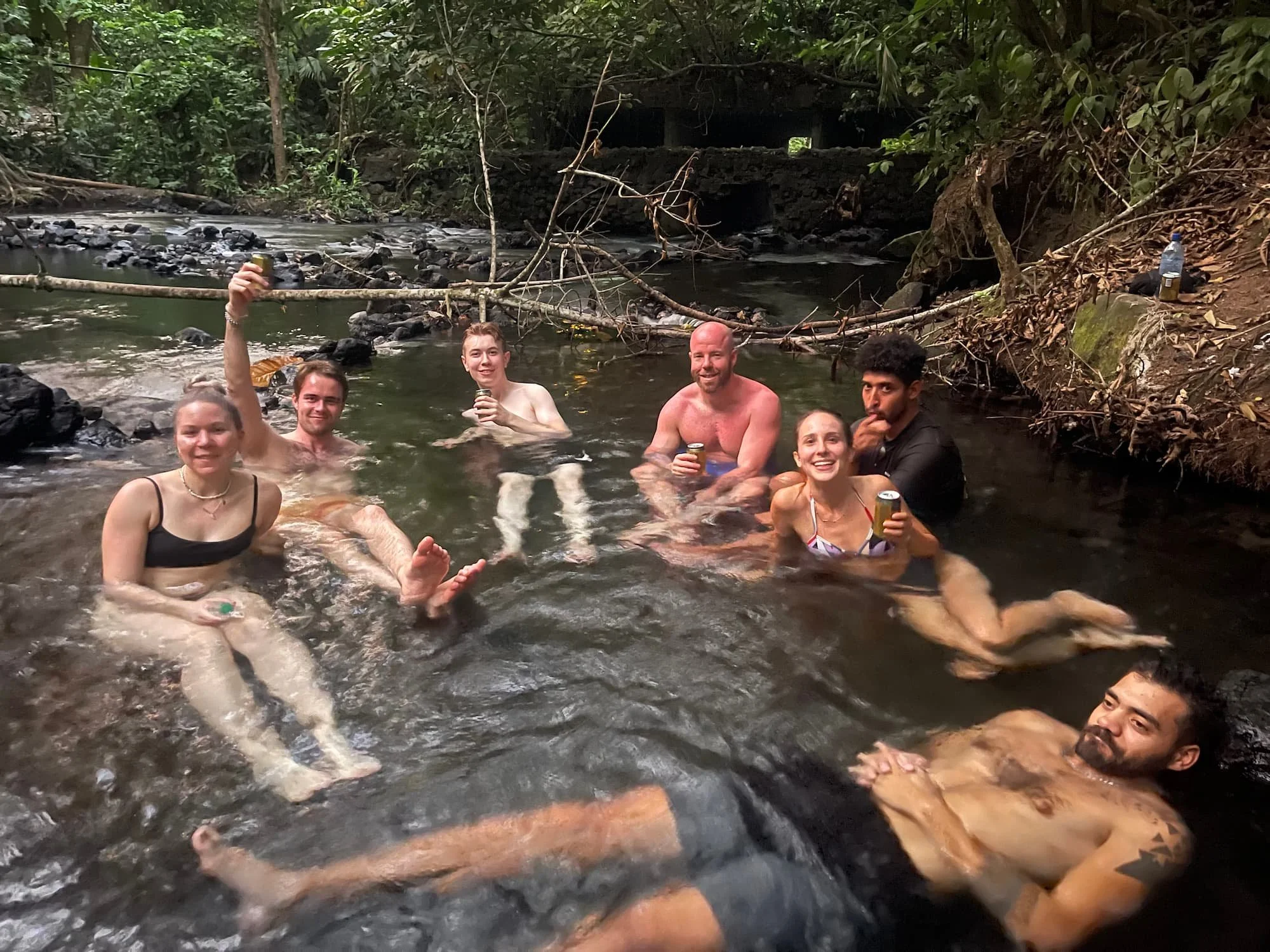 Tom Henty and friends enjoying thermal springs in La Fortuna in Costa Rica
