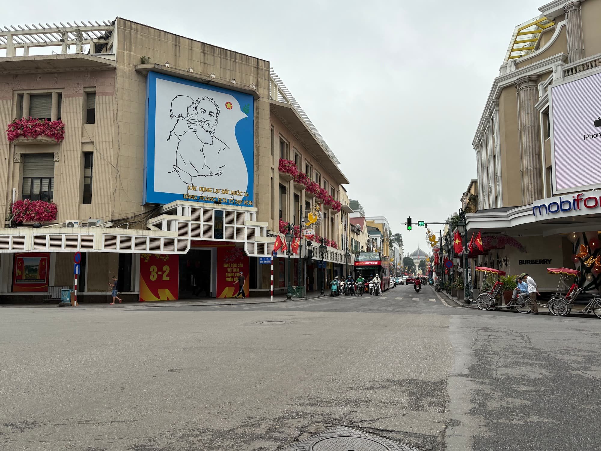 A wide boulevard in the French Quarter in Hanoi in VIetnam