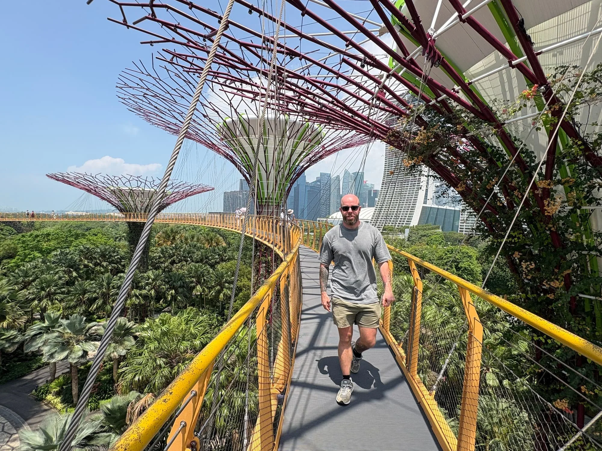 Tom HEnty walking along supertree platform in Singapore