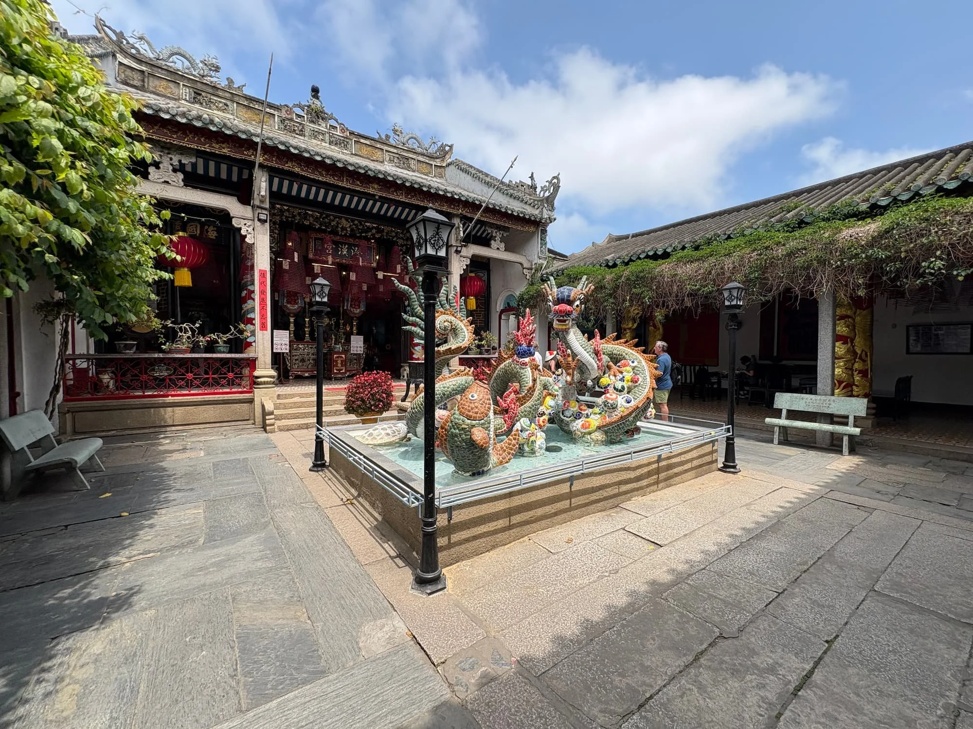 Dragon statue inside an ancient pagoda in Hoi An in Vietnam