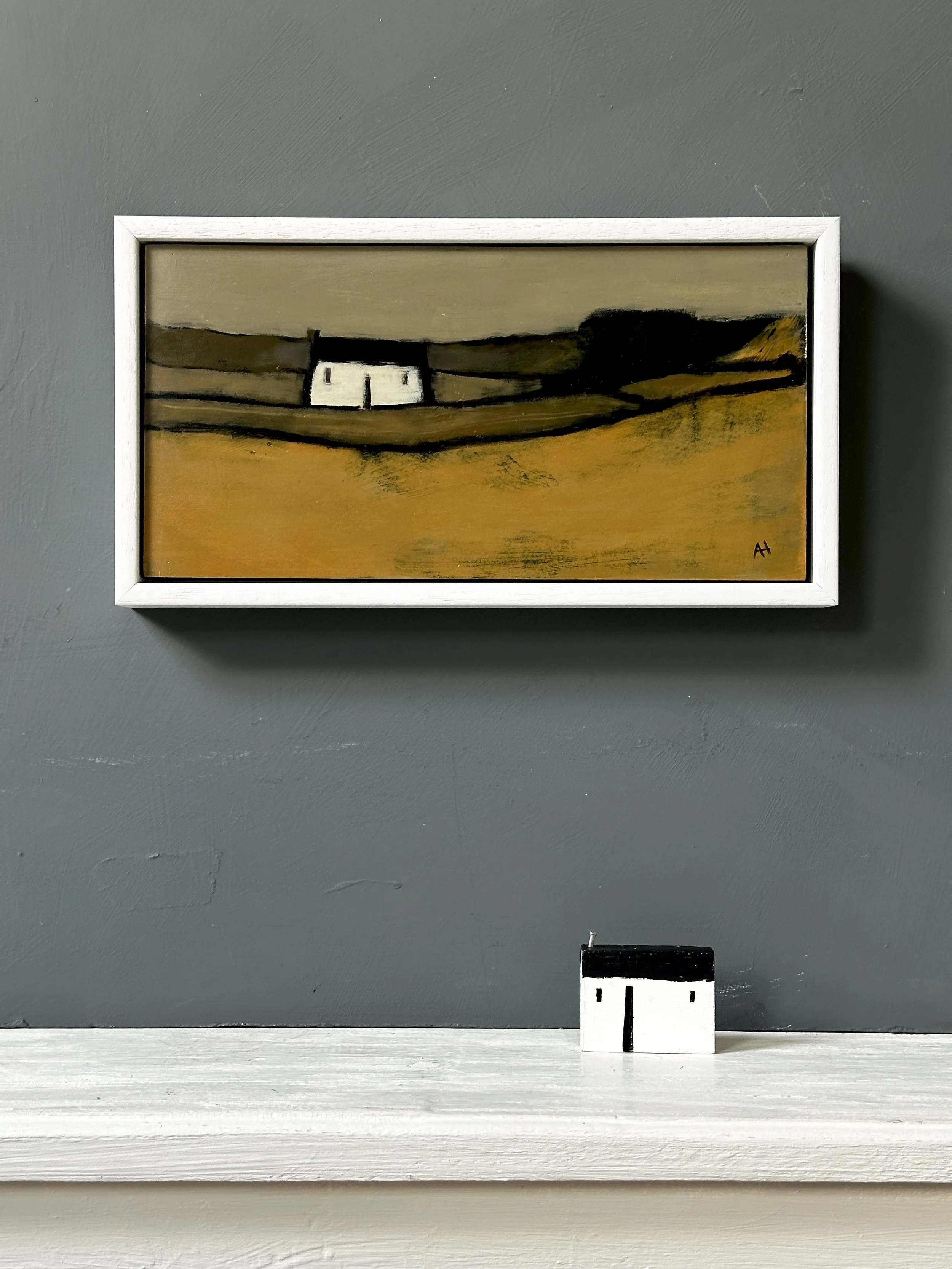 Ochre Land, oil painting on wood, 18 x 33 cm in a bespoke frame.  Available at The White Gallery Cotswolds