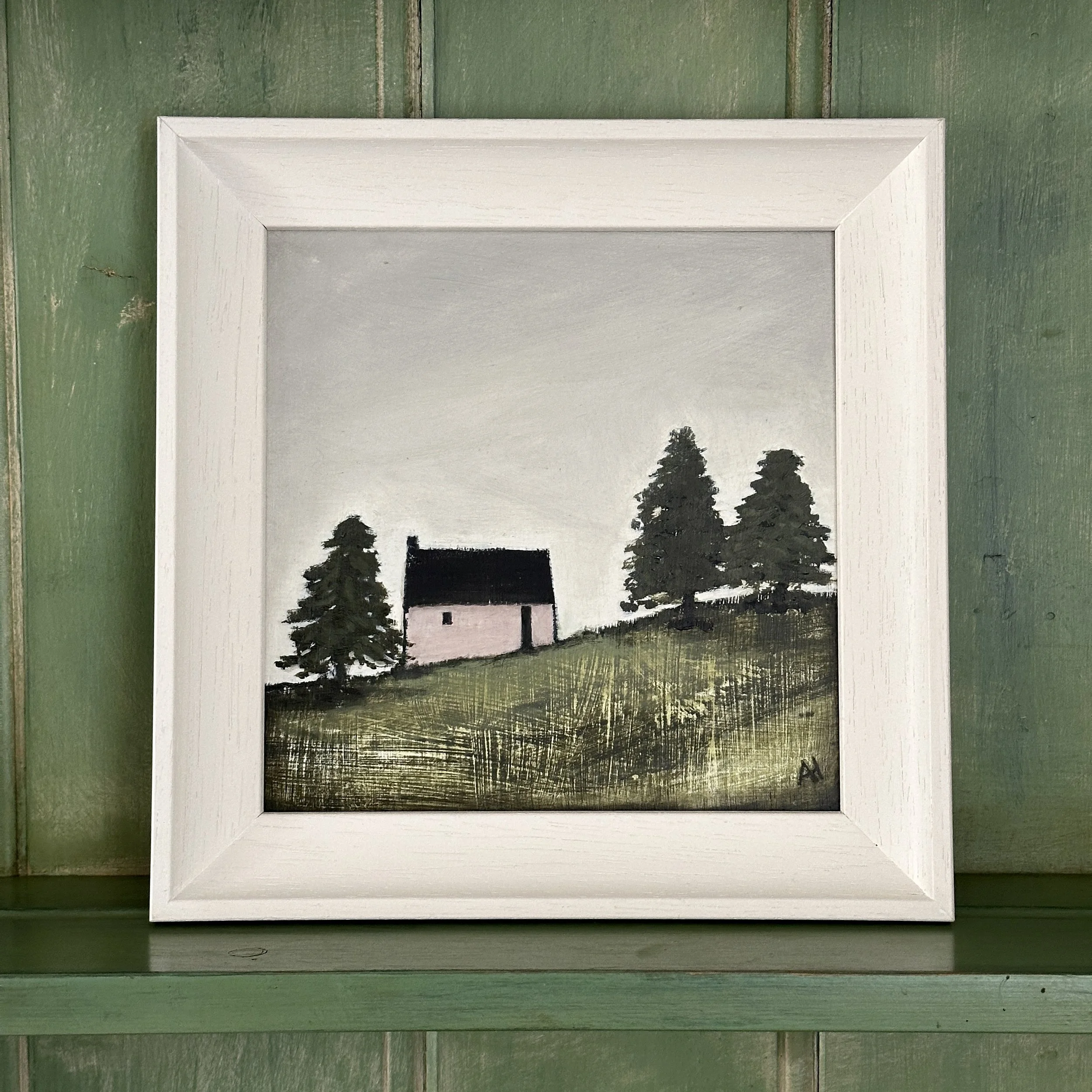 Hideaway, oil painting on wood, 25.5 x 25.5cm in bespoke frame 🔴 sold at Evenlode Art Exhibition