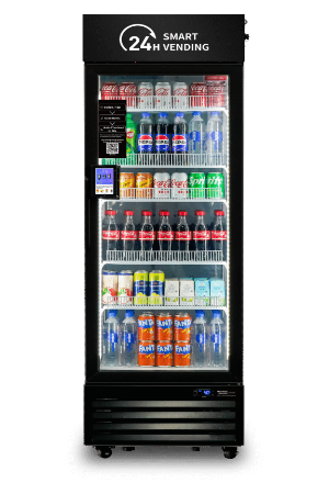 HAHA MINI AI SMART COOLER FRONT VIEW WITH TOUCHSCREEN POS AND LED LIGHTS