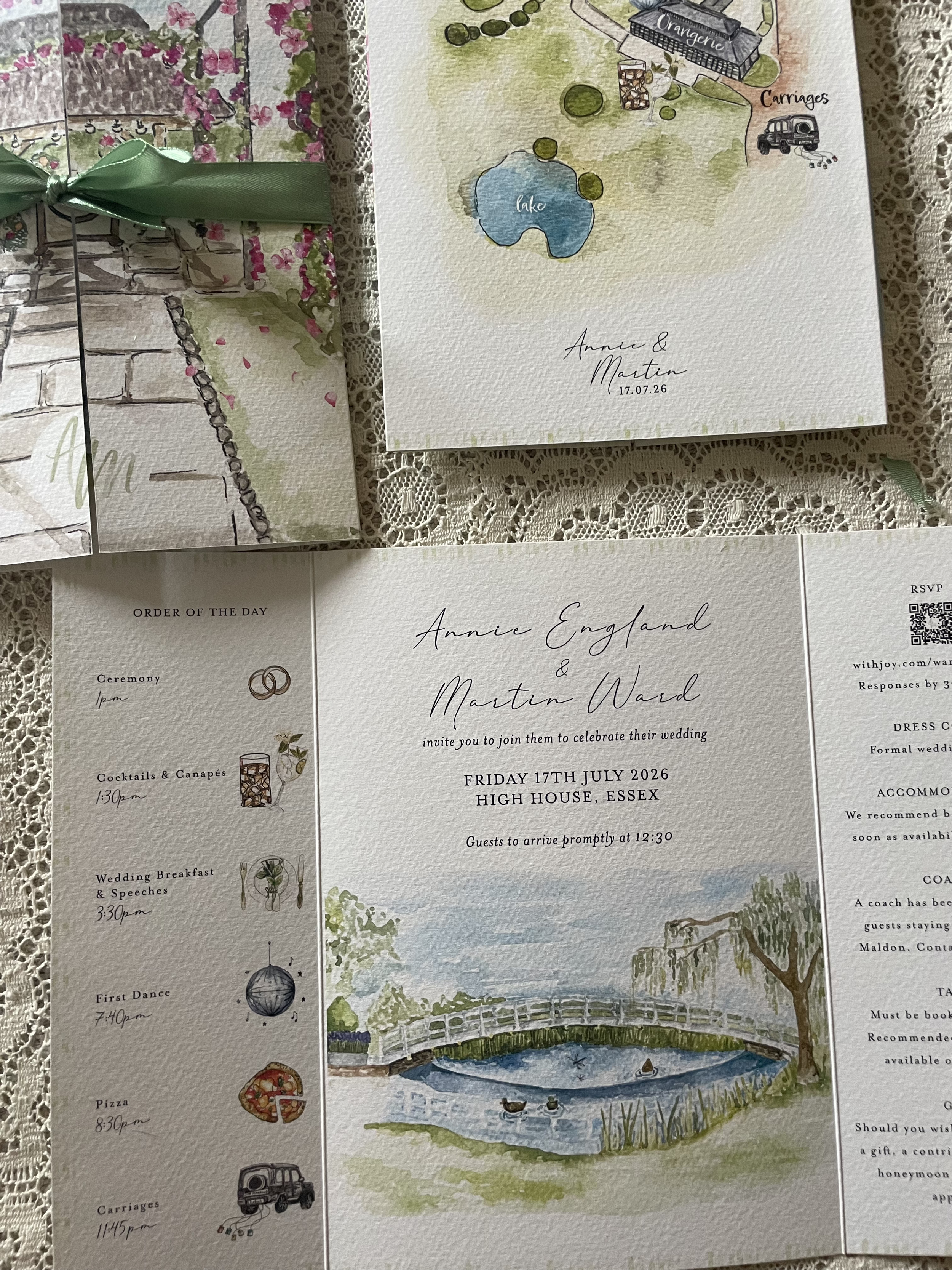 wedding stationery gatefold invitations and map timeline and order of the day