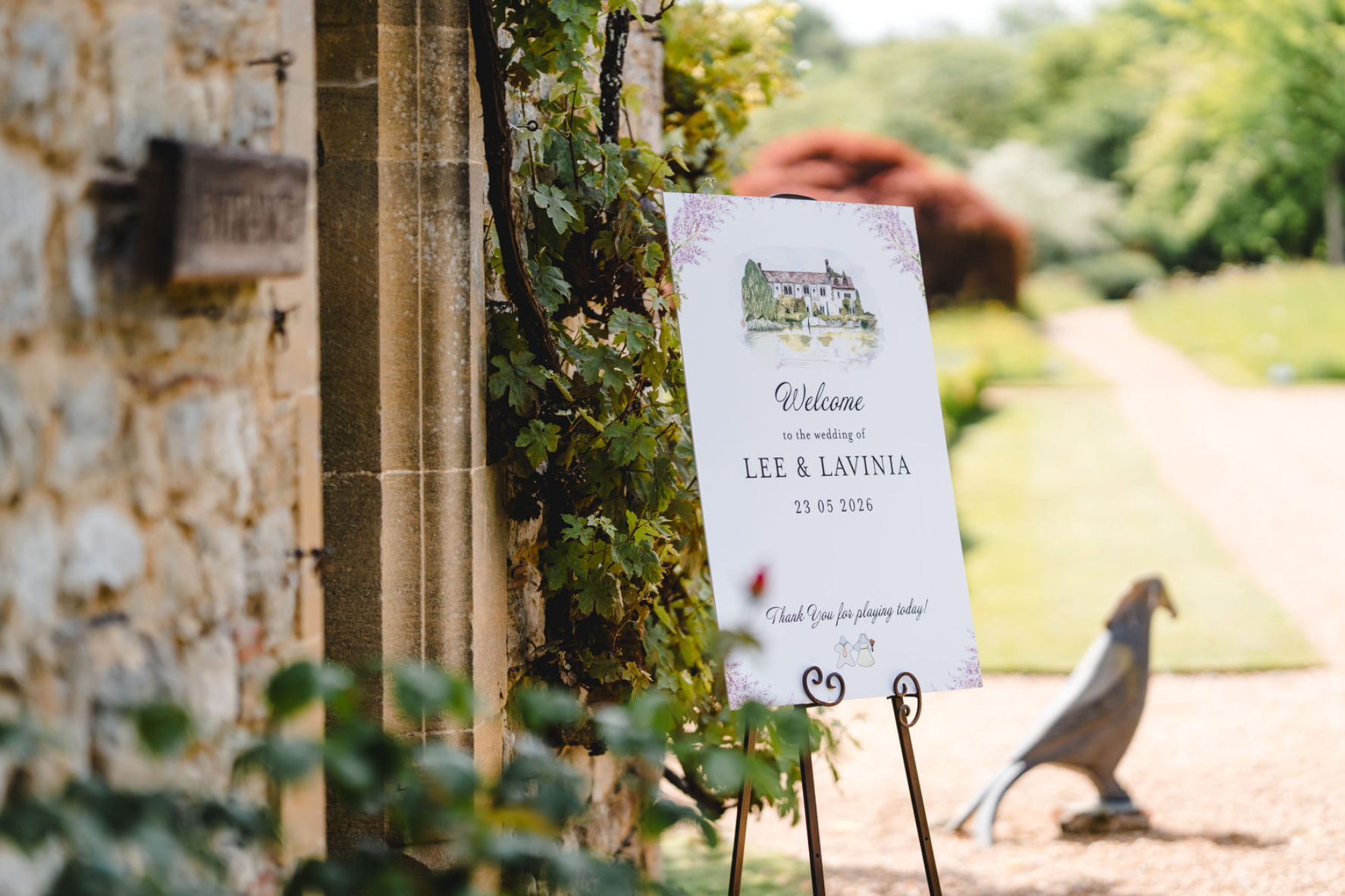 Lavinia and Lee, photos by Parker Shots at Nettlestead. L & L had a brief to bring alive their love of board games alongside the stunning florals and undercroft of their venue. We worked closely together on their stationery suite to create gatefold i