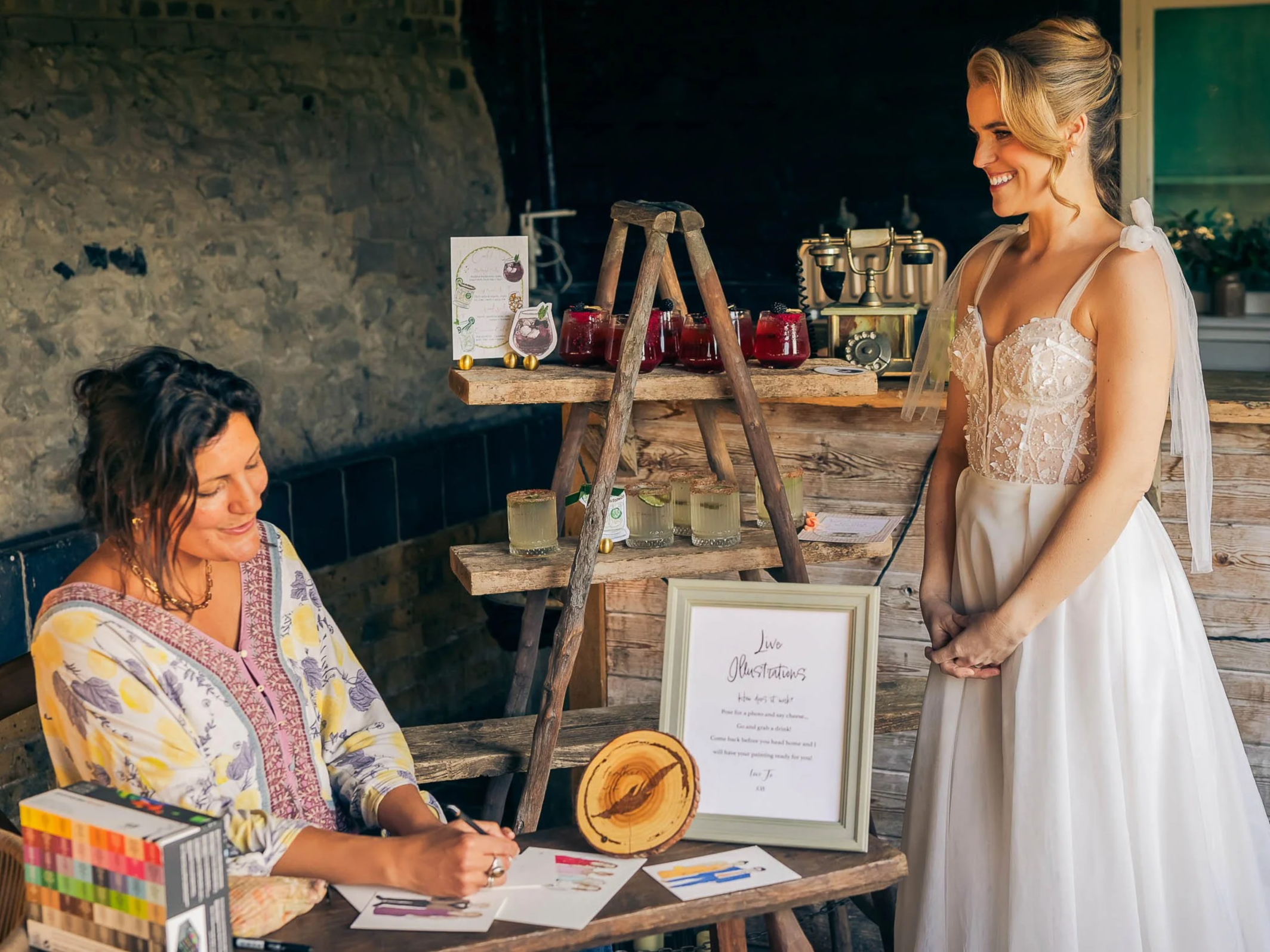 live illustrating with bride