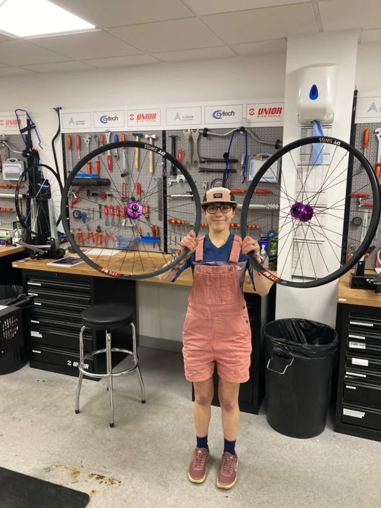 @exploringel is away from the shop for 2 weeks training @cytech.training @activatecycleacademy . Here&rsquo;s her first set of wheels she&rsquo;s built all ready for her @surlybikesuk Karate Monkey!!!
They look great. 
We&rsquo;re big believers in tr