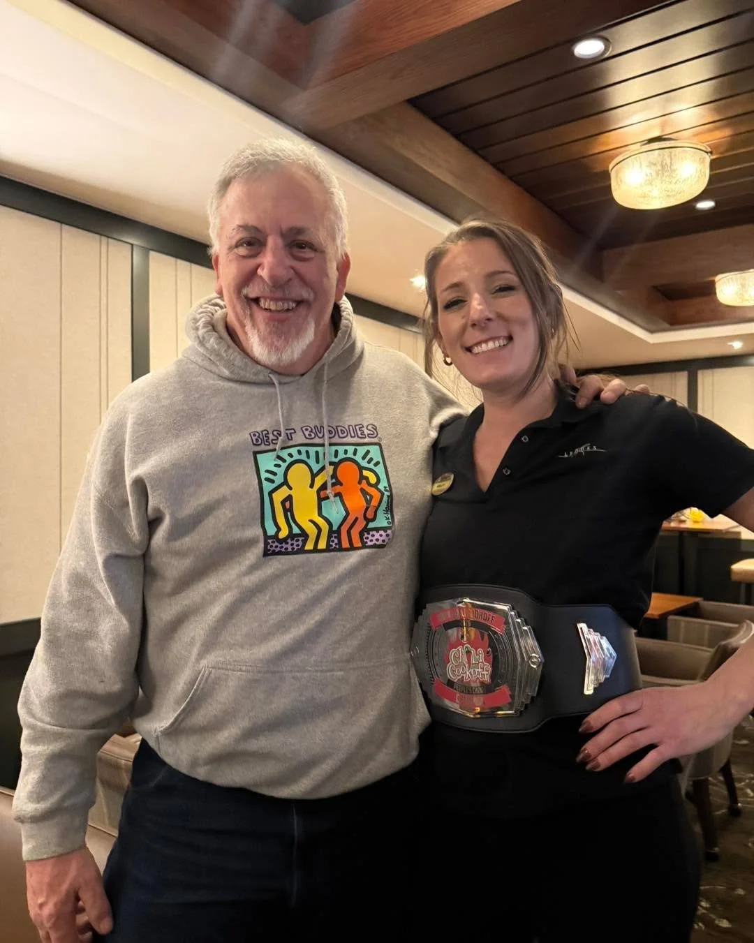 Yes I won the MWV Professional Chefs category in their recent Chili Cookoff but I did not win the belt !! It went to the People&rsquo;s Choice Winner The White Mountain Hotel. Last night while dining there Hally decided to remind me 😜  I admit to so