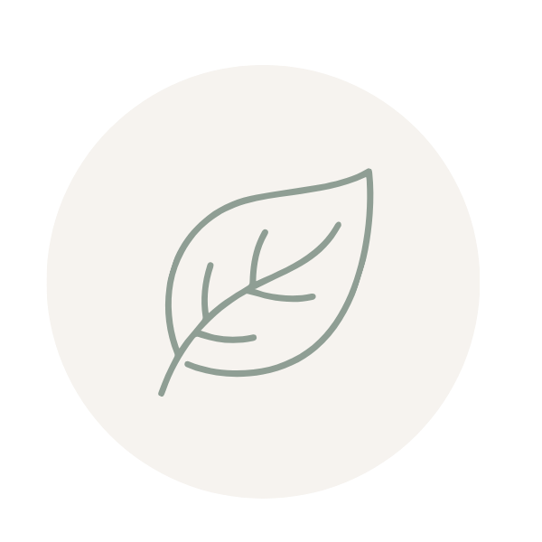Icon of a leaf with visible veins, on a round background.