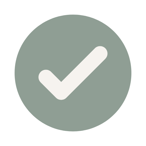 Simple checkmark icon in a soft sage circle