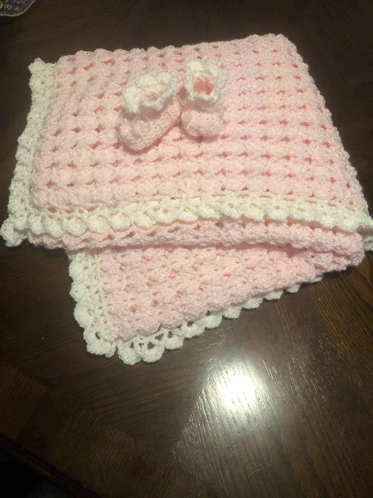 Pink Baby Blanket with Booties