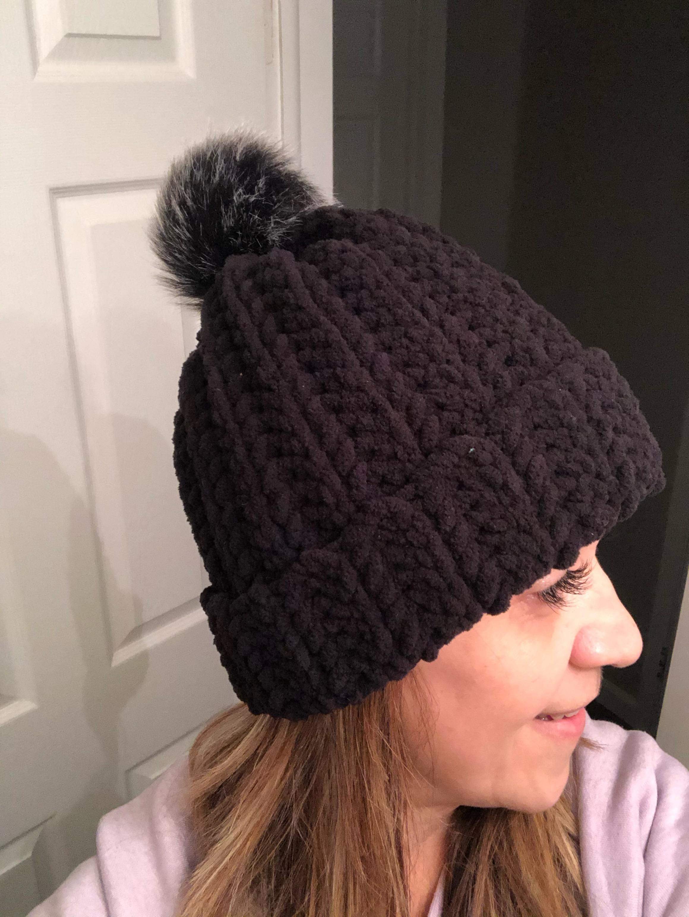 Item #10 - $30.00 - Bernat Blanket Yarn with Fox Fur Pom Pom