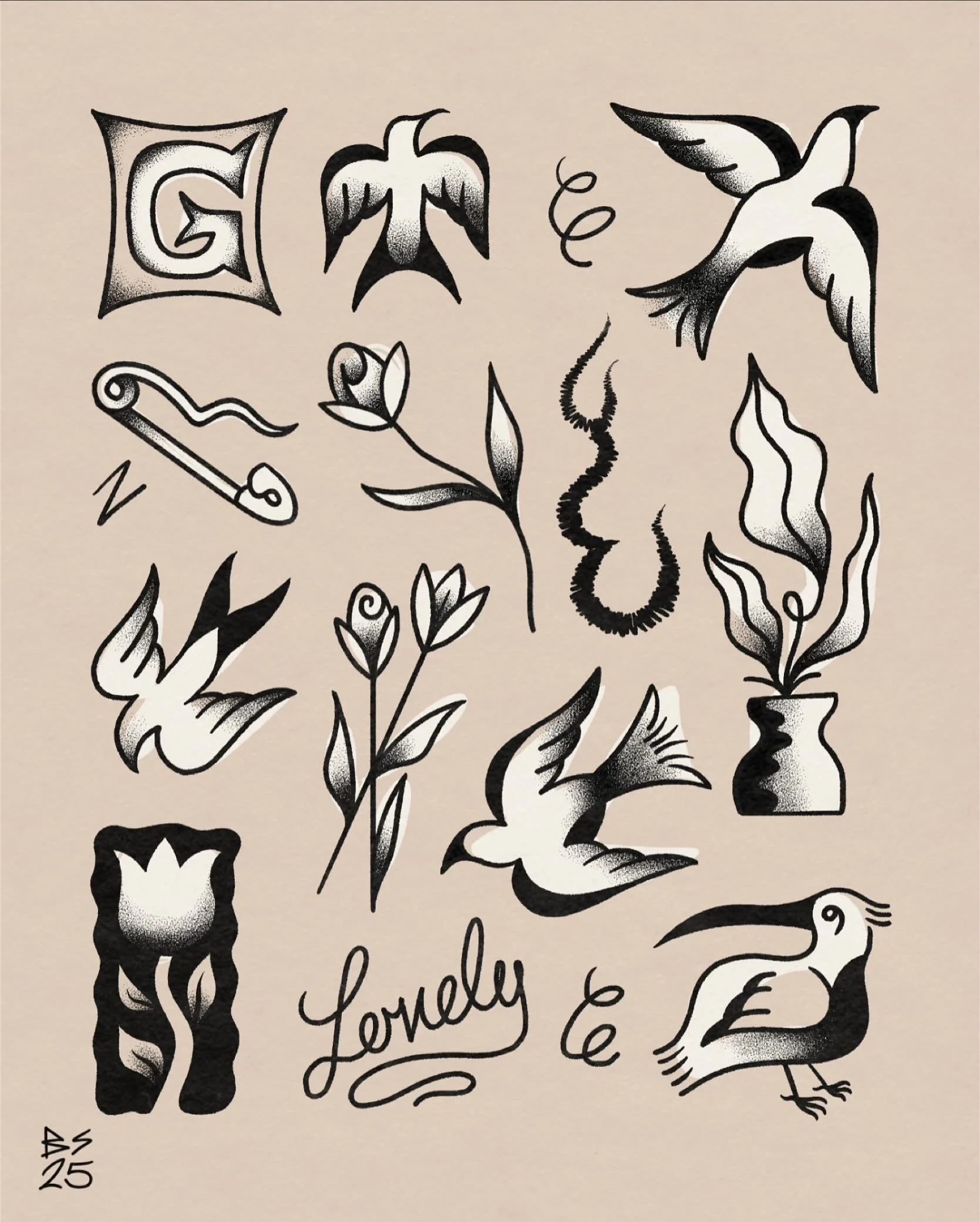 Flash sheet #1: Birds n&rsquo; things

Here&rsquo;s some lovely drawings I went and done did. For ya skin.