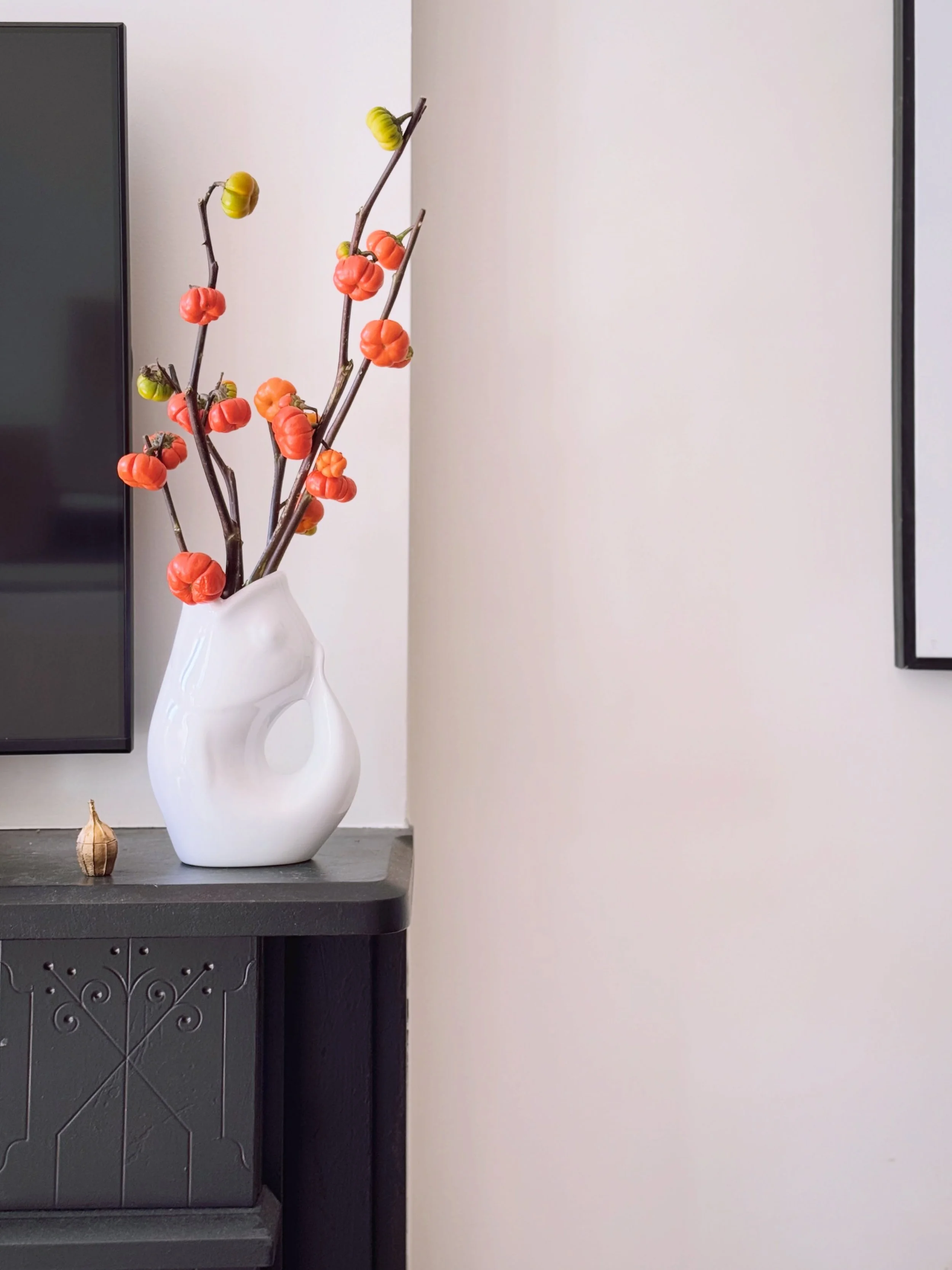 Mini pumpkin tree 🧡

Aren&rsquo;t they so cute?😍
These are actually not pumpkins at all&mdash;they&rsquo;re a type of ornamental eggplant called &ldquo;pumpkin on a stick.&rdquo;

I&rsquo;m going to use them for my fall workshops, but until then, I