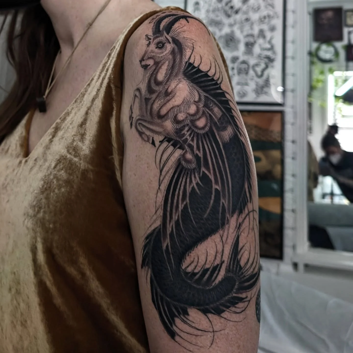 Finished Capricorn for Emily today, started in September. This was so fun and I'd love to make more tattoos like this! 

#tallahasseetattoos #capricorn #capricorntattoo #capricornseason #blackandgrey #floridatattooartist #floridatattooer #tallahassee