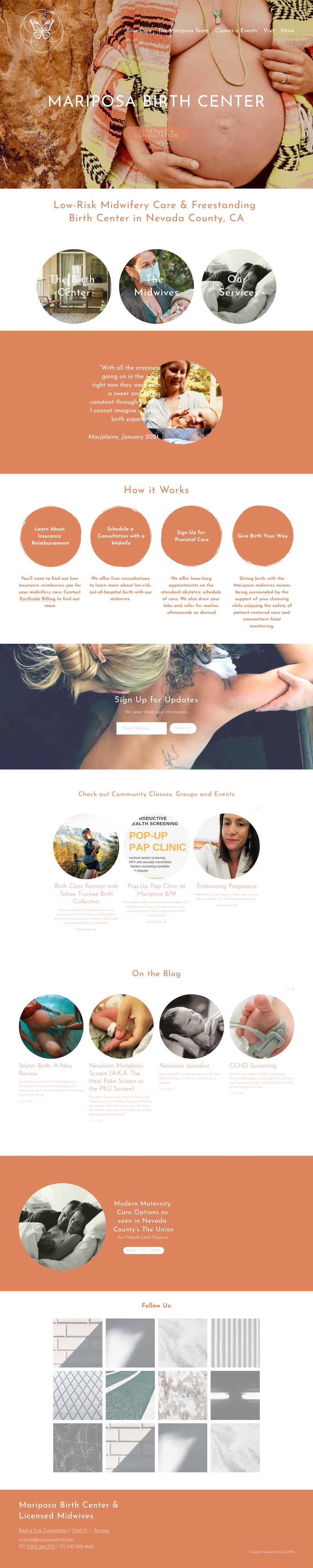 Screenshot of Mariposa Birth's website