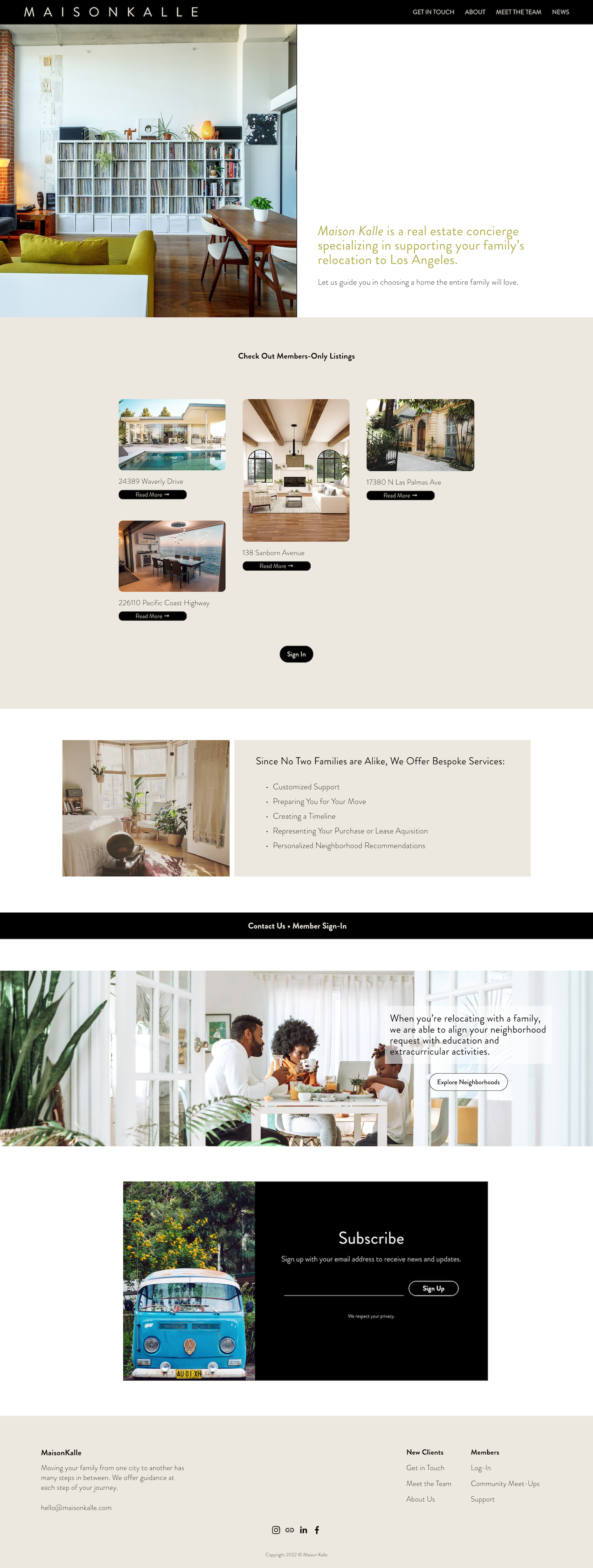 Screenshot of a real estate website, Maison Kalle