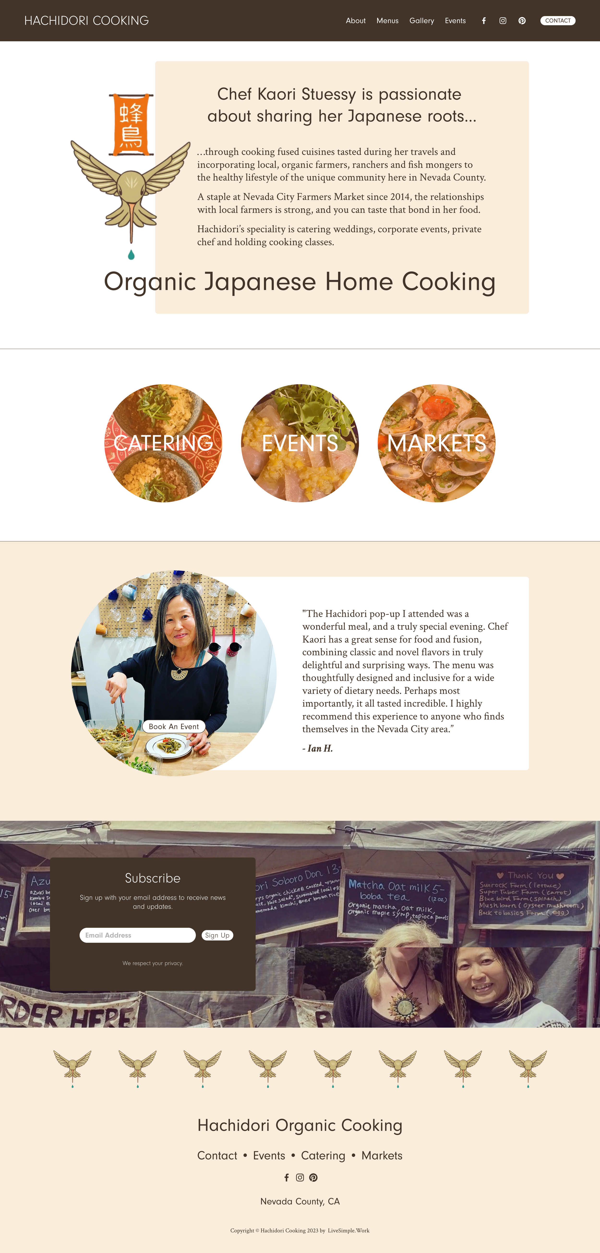 Screenshot of Hachidori Cooking's Website in Nevada County, CA