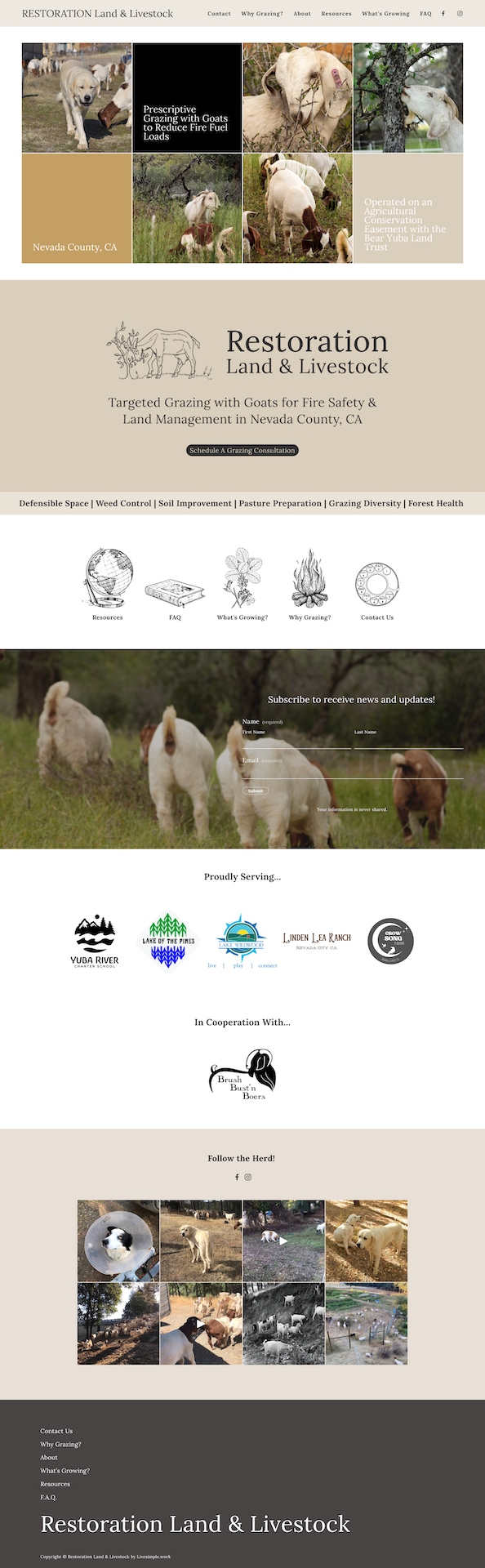 Screenshot of website for Restoration Land & Livestock