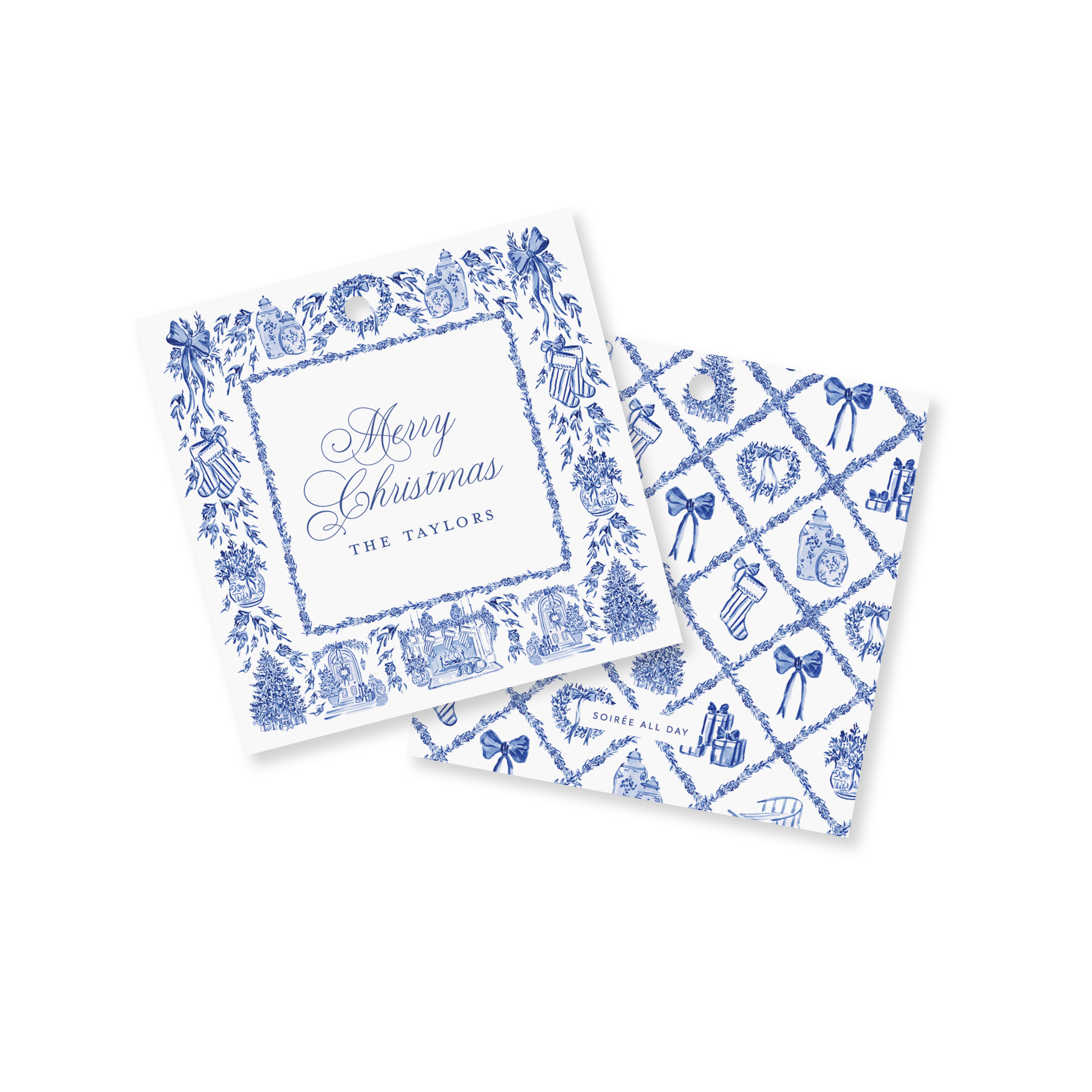 Christmas Toile Gift Tags - Blue