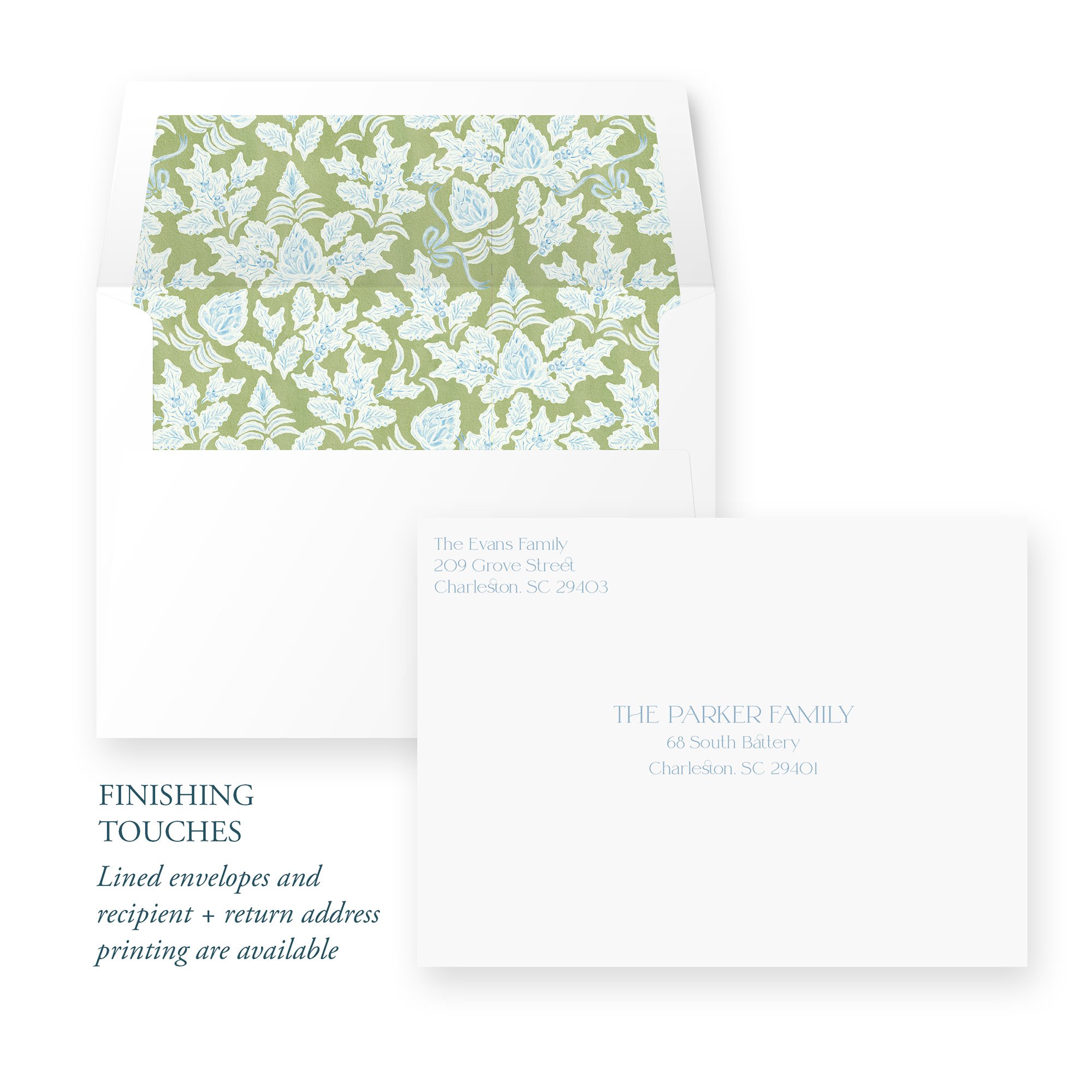 Pine Cone Christmas Holiday Card envelope and liner.jpg