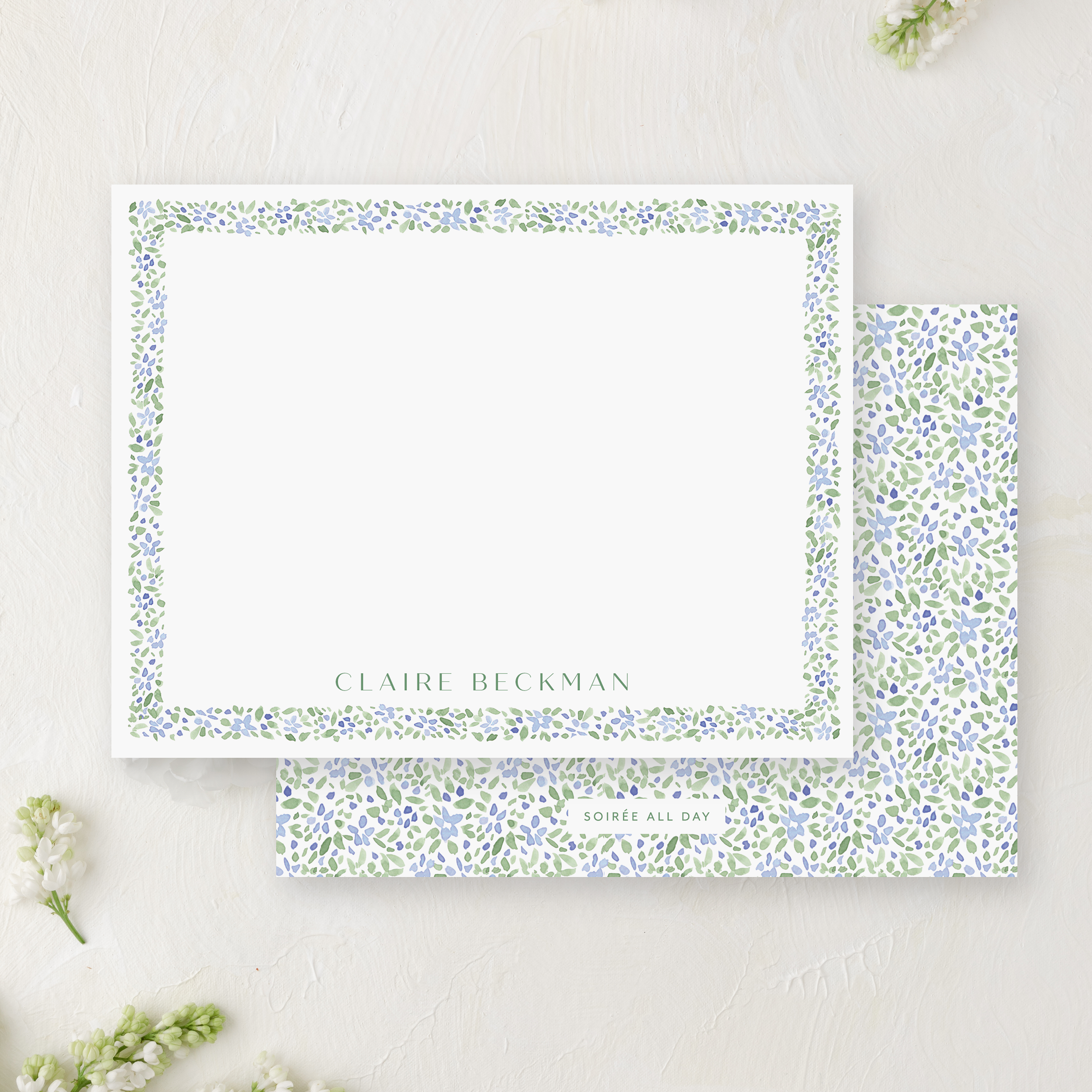 Blue Ditsy Floral Personalized Notecards – Elegant Stationery Set ...