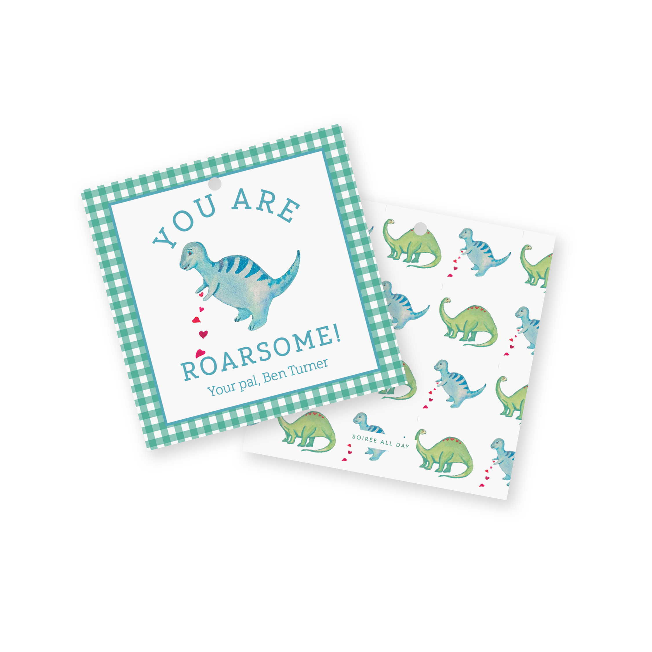 Blue Dinosaur Classroom Valentine