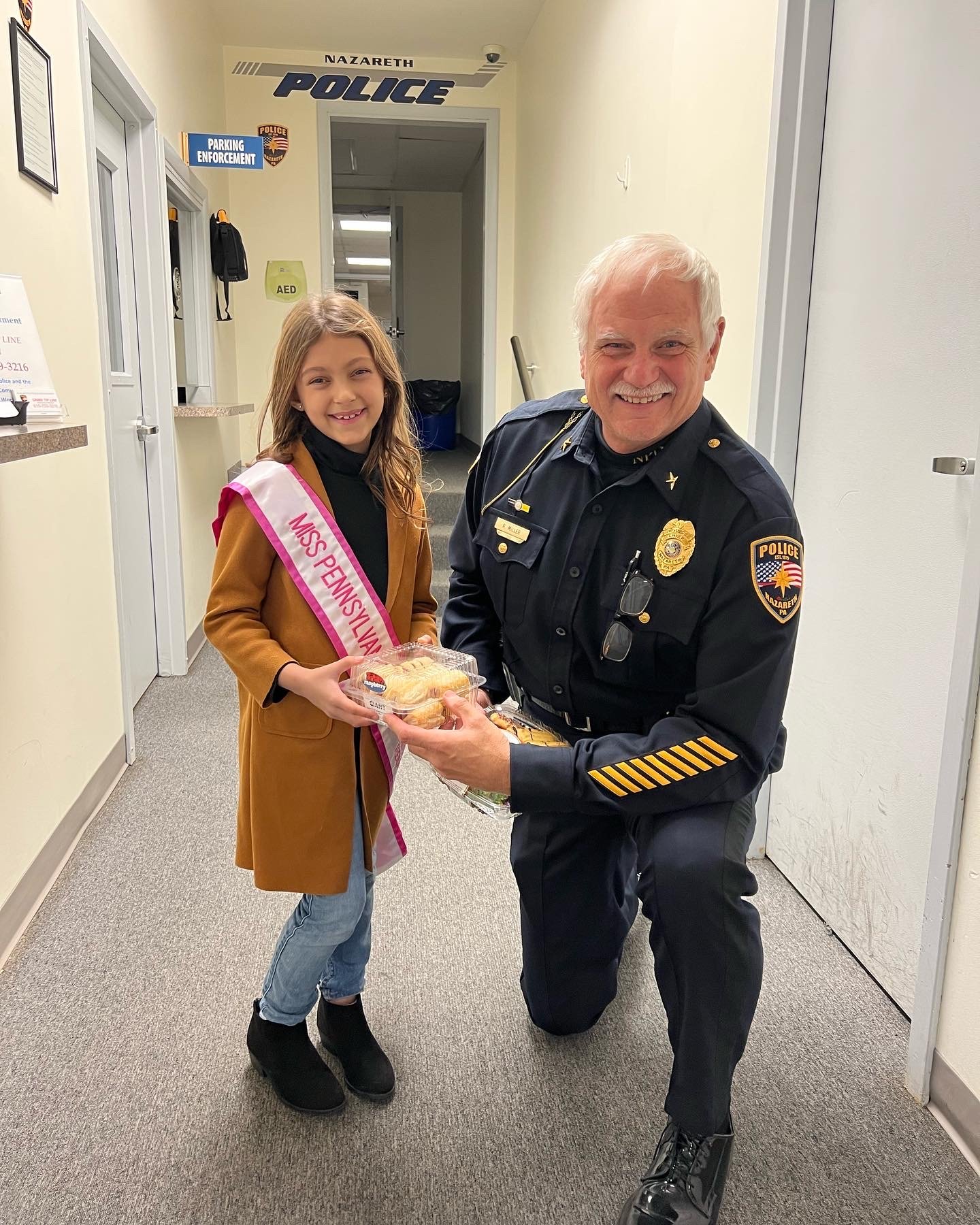 Delivering my thank you card and some cookies to the police department during World Kindness Week.