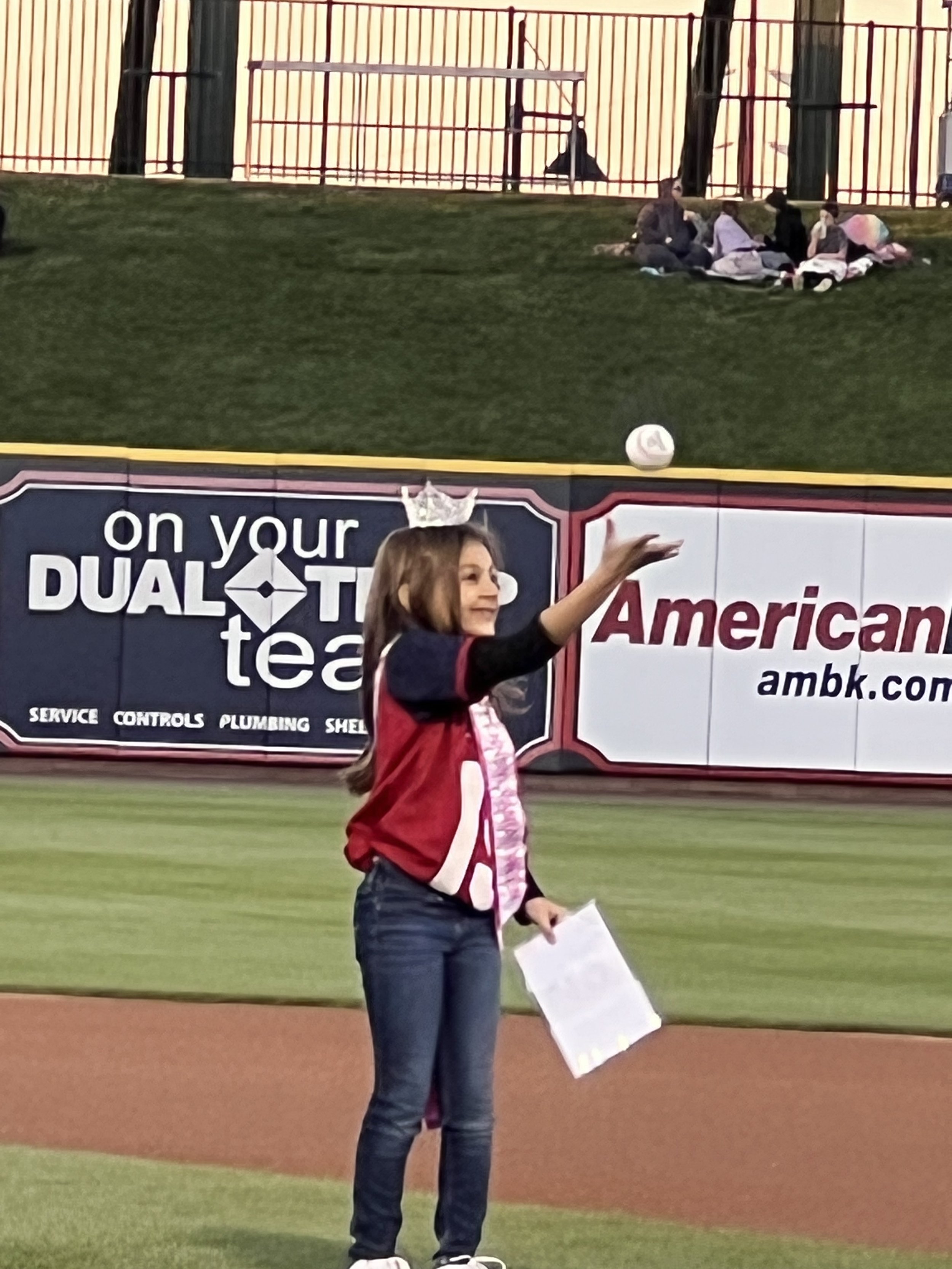 Throwing the first pitch at the Lehigh Valley Iron Pigs baseball game.