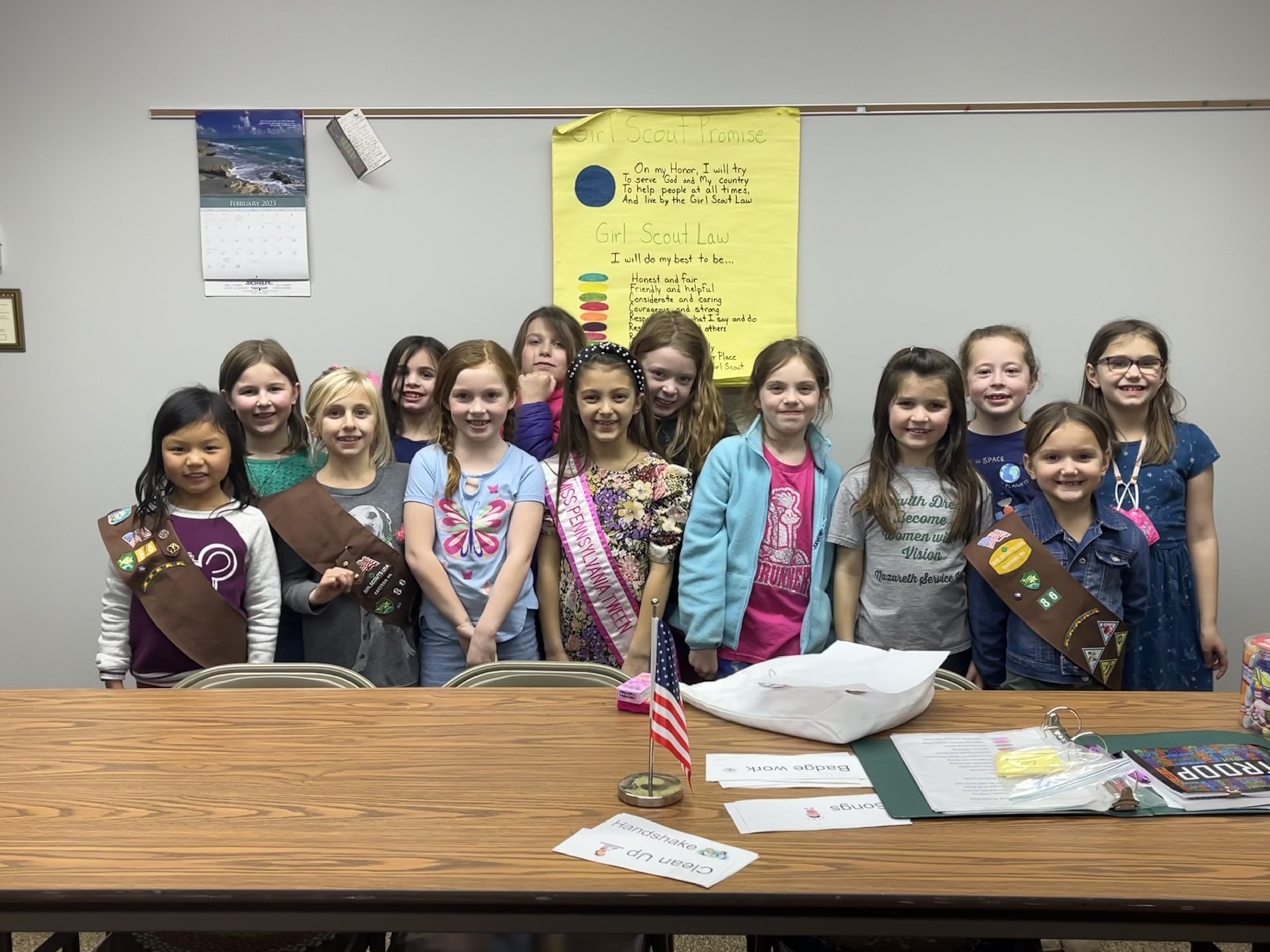 The girl scout troop that I met with and helped do a kindness project.