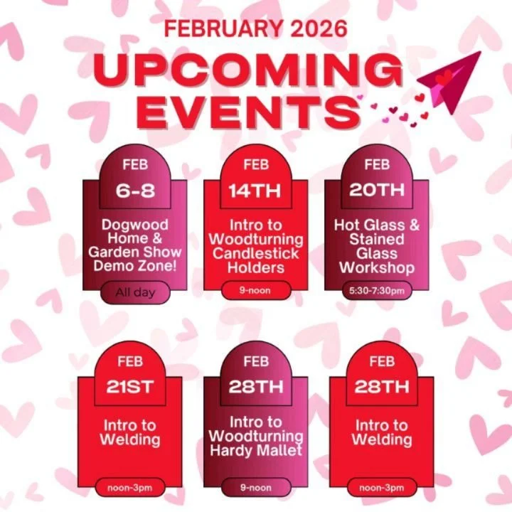 Happy February!
Our calendar is full during this chilly month.

No first Friday but plenty to do here at the shop to keep warm! As always, head over to our Events page on our website for more information.
More post to come!

#knoxville #metalwork #wo