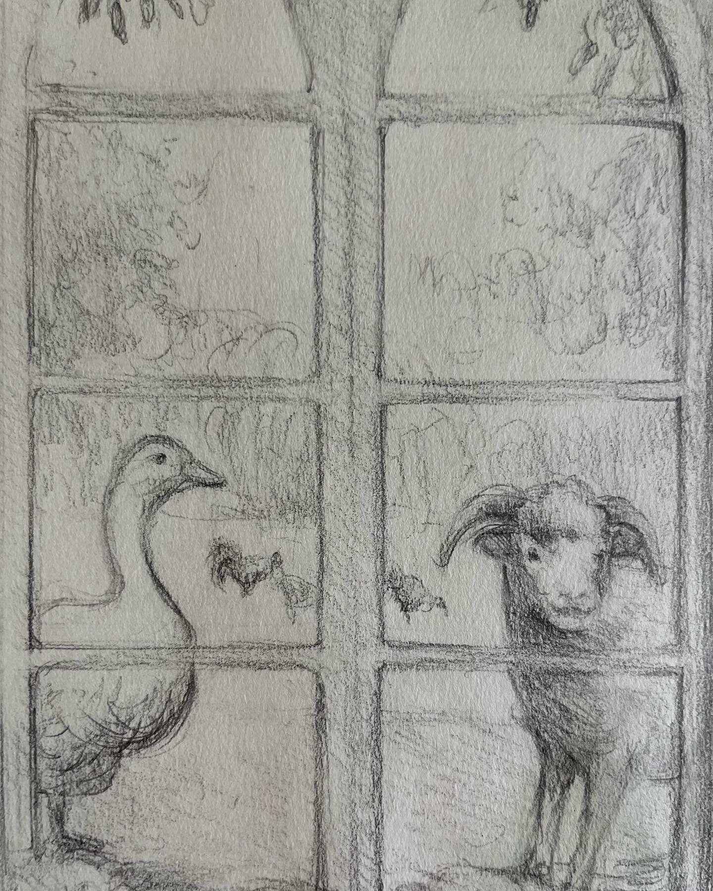 Detail from a recent commission pencil on tinted paper.Always fun to be asked to do something different! 🐑 🐓. #commission #pencil #pencildrawing #artist #goose #sheep #chicken