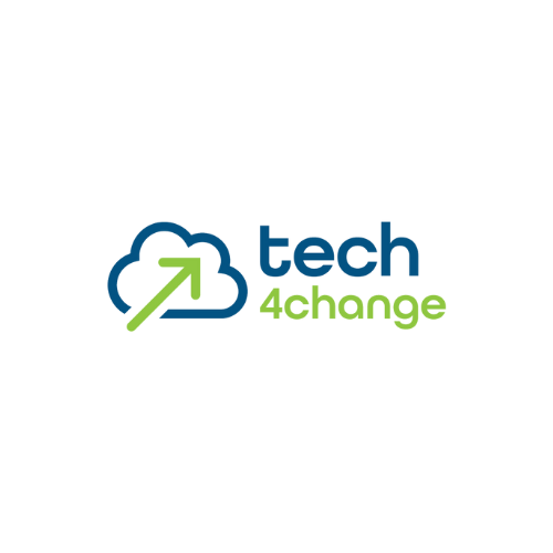"Tech 4 Change" logo with a cloud and upward arrow design.